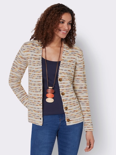 Strickjacke mit Schmuckknöpfen - ecru-rauchblau-gemustert