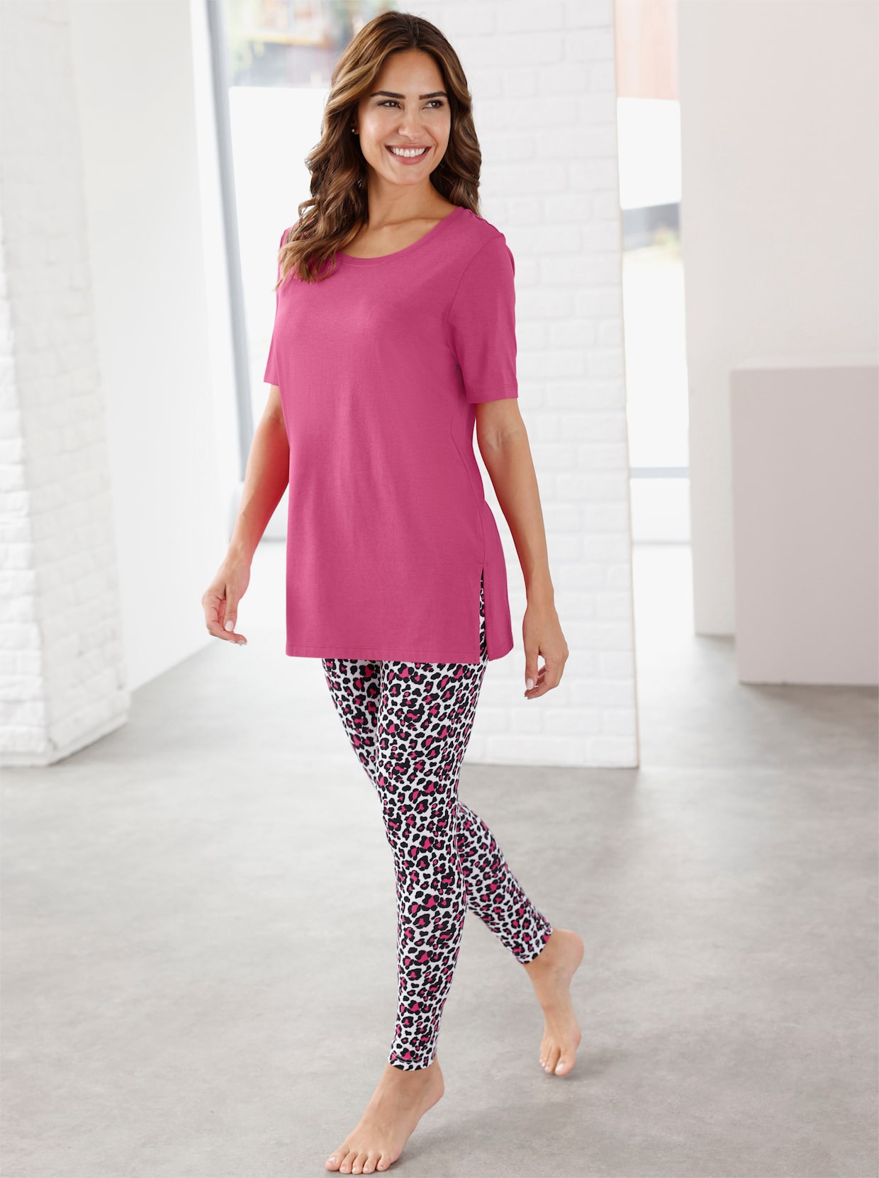 Leggings - svart-fuchsia, med tryck