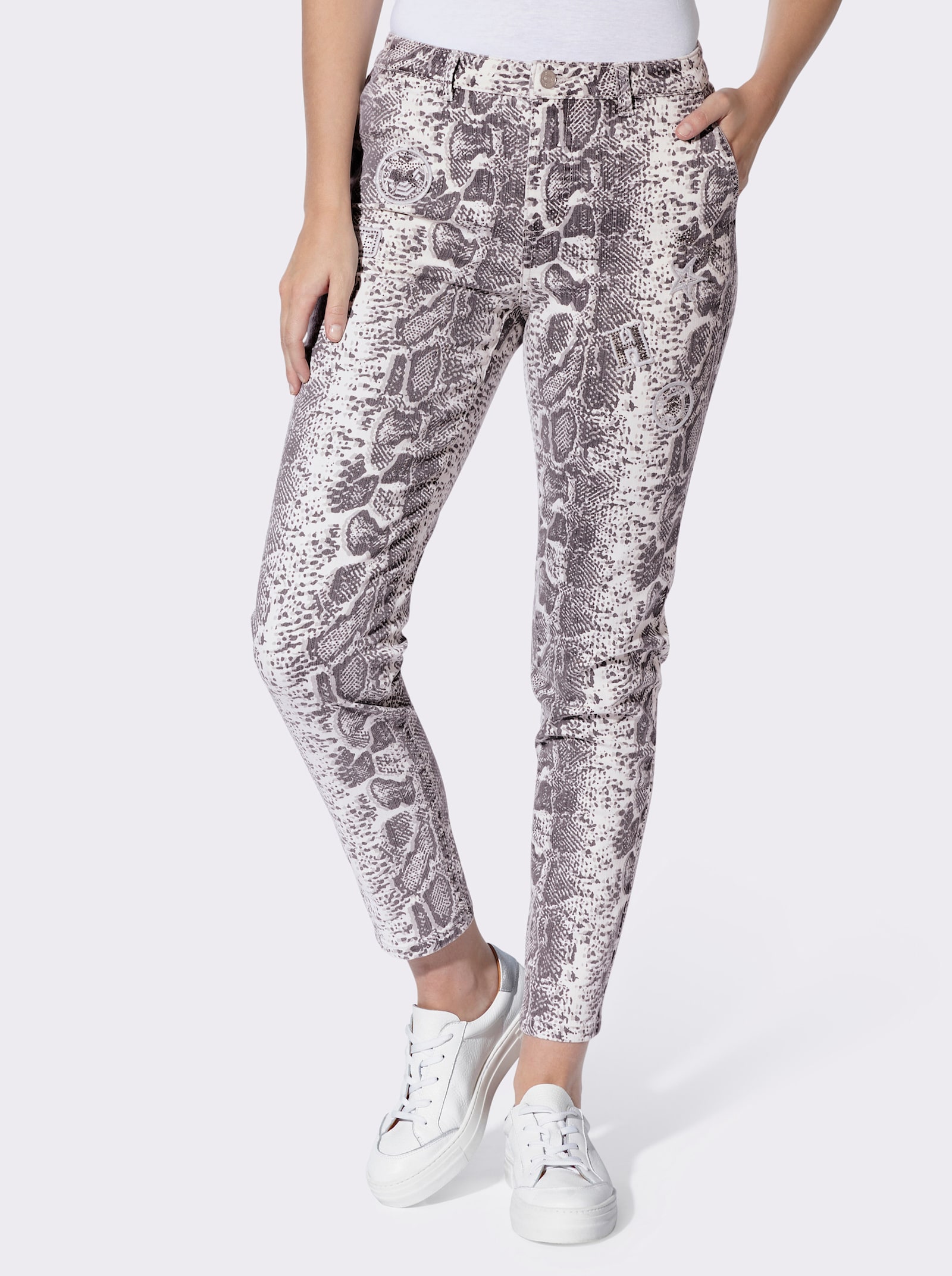 heine Druckhose mit Verzierungen - hellgrau-bedruckt