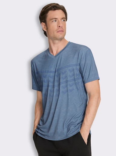 Funktionsshirt mit Seitenschlitzen - mittelblau-meliert