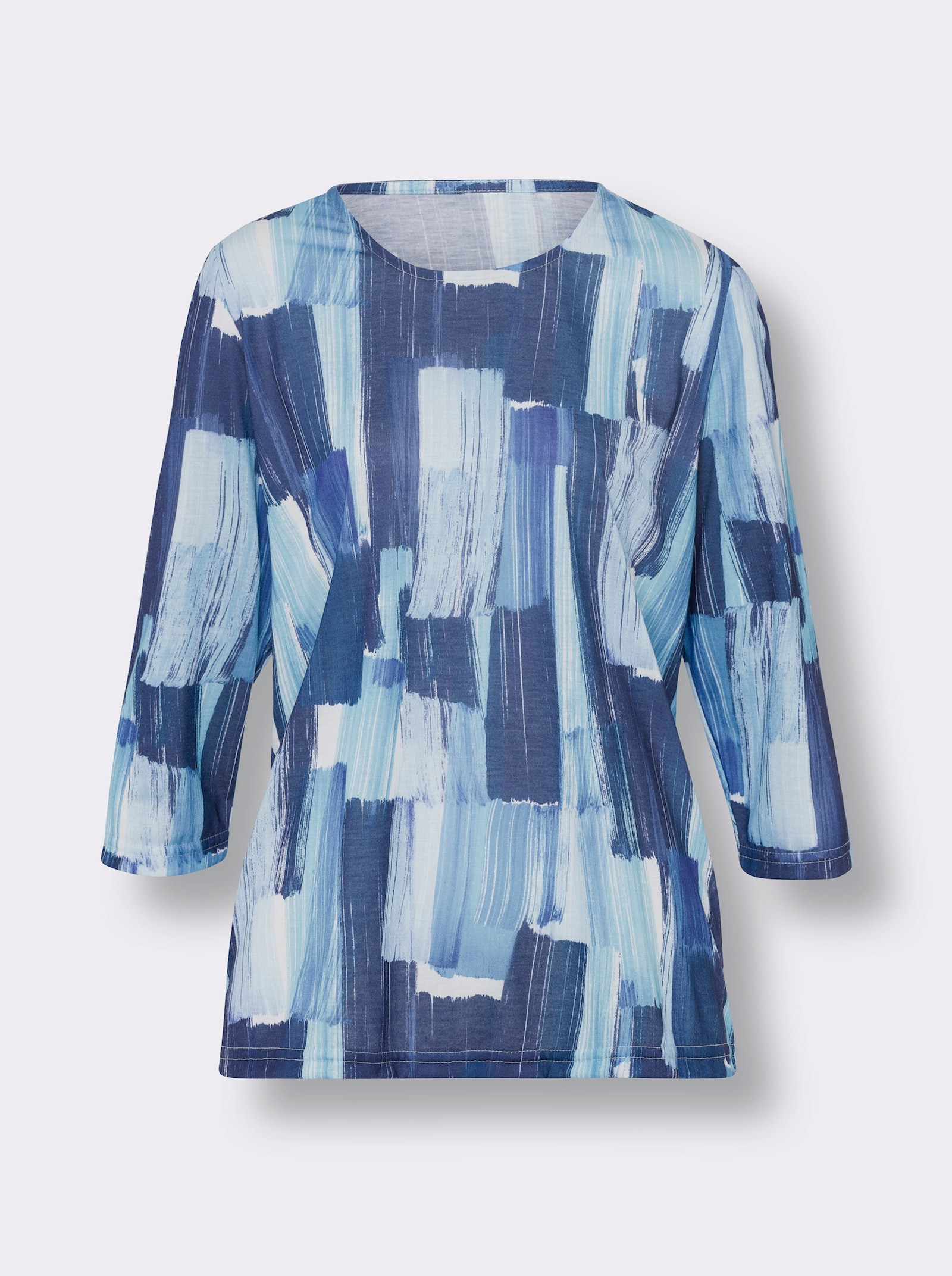 Shirt met 3/4-mouwen en print rondom - marine-aqua bedrukt