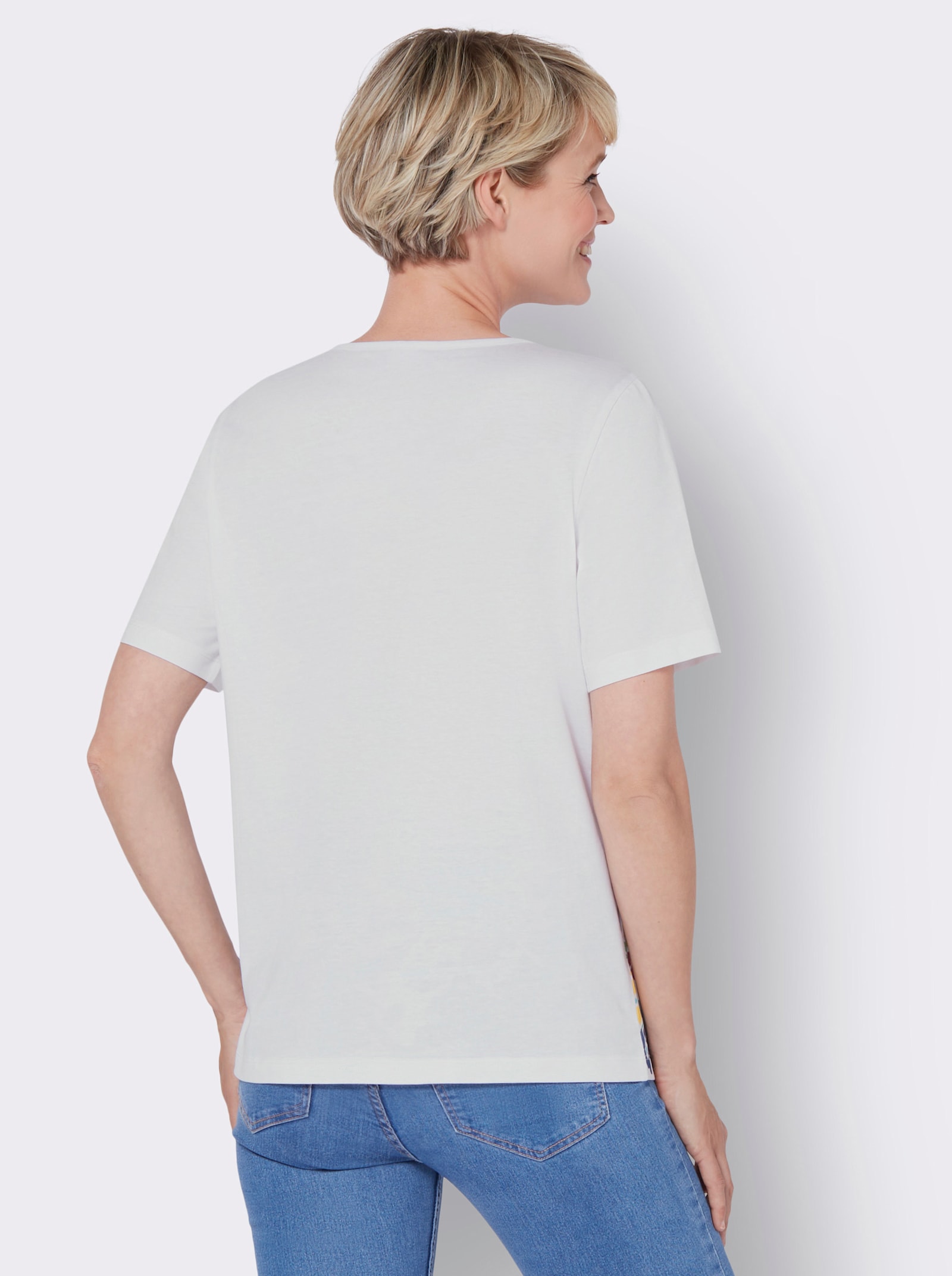 Kurzarmshirt mit floralem Druck - weiß-pink