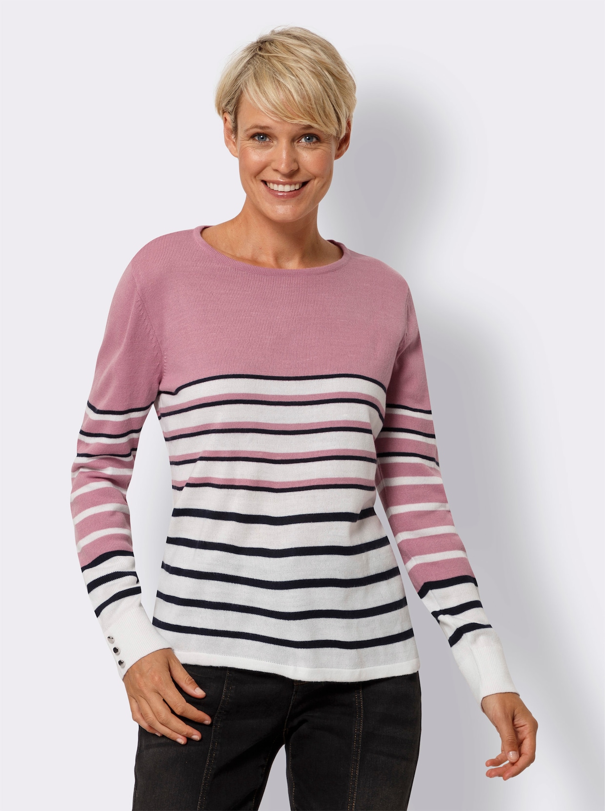 Gestreepte pullover - oudroze/ecru gestreept