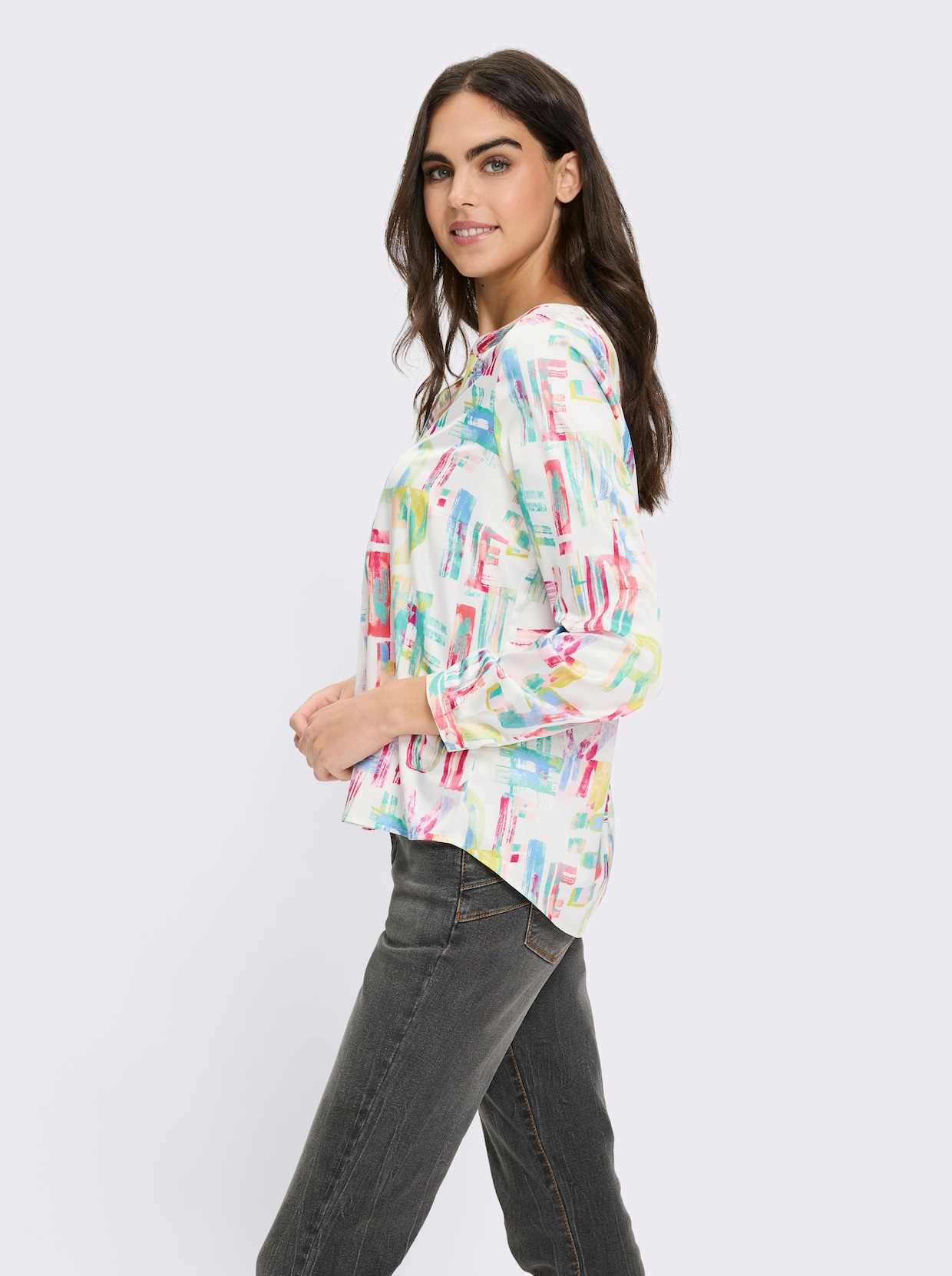 heine Druckbluse - ecru-limone-bedruckt