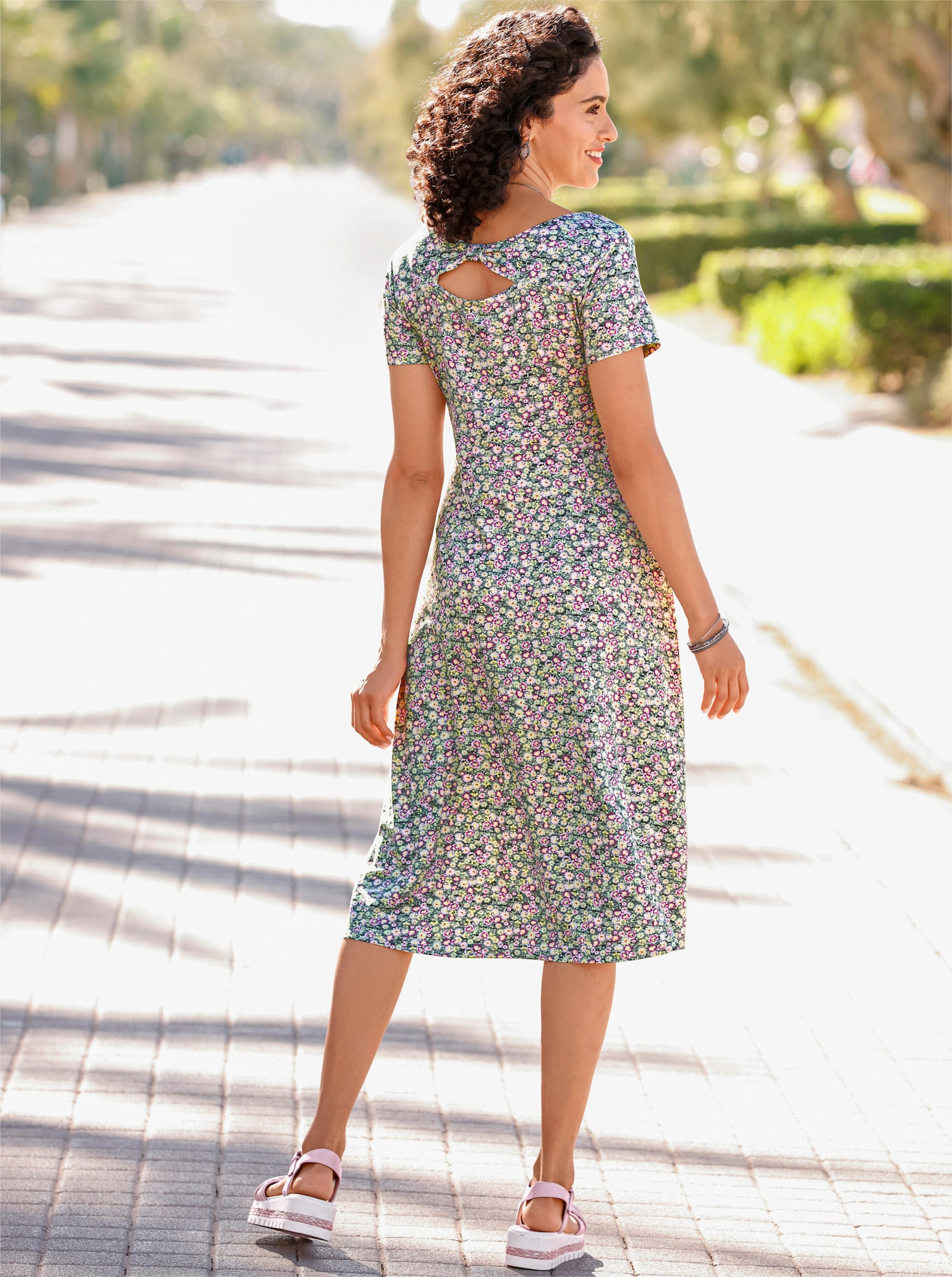 Jerseykleid mit Rücken-Ausschnitt - anthrazit-bedruckt