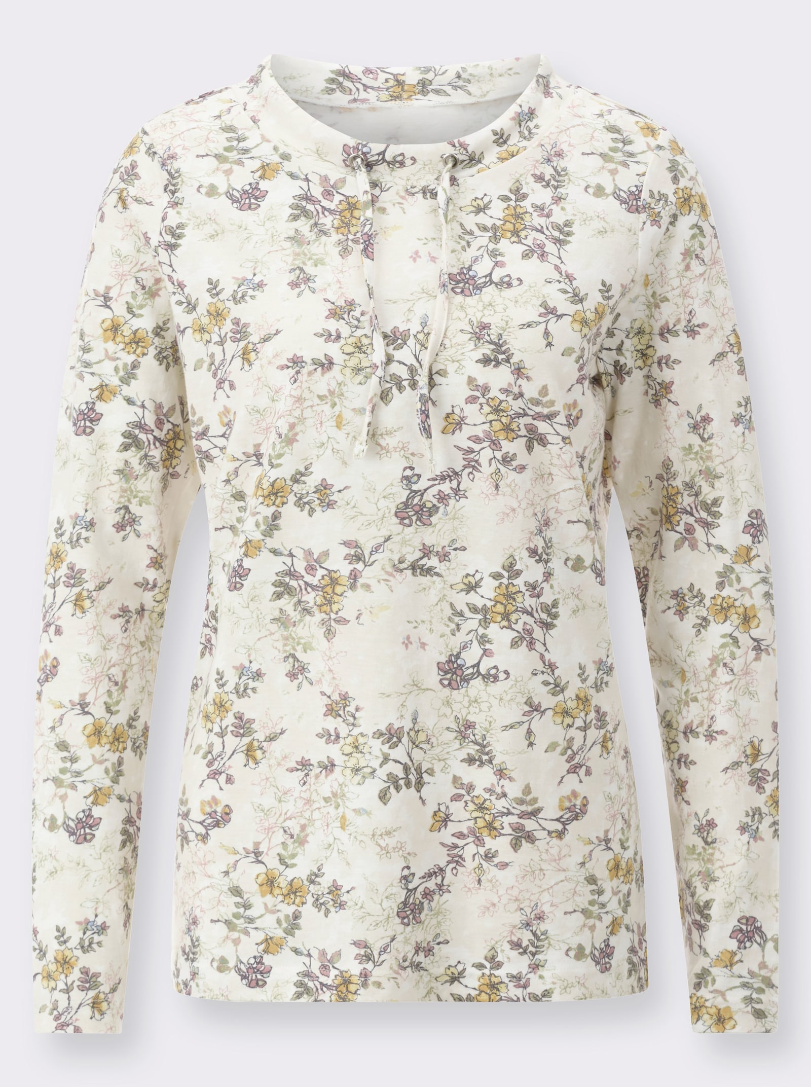 Shirt met lange mouwen en bindstrikje bij de hals - champagne geprint