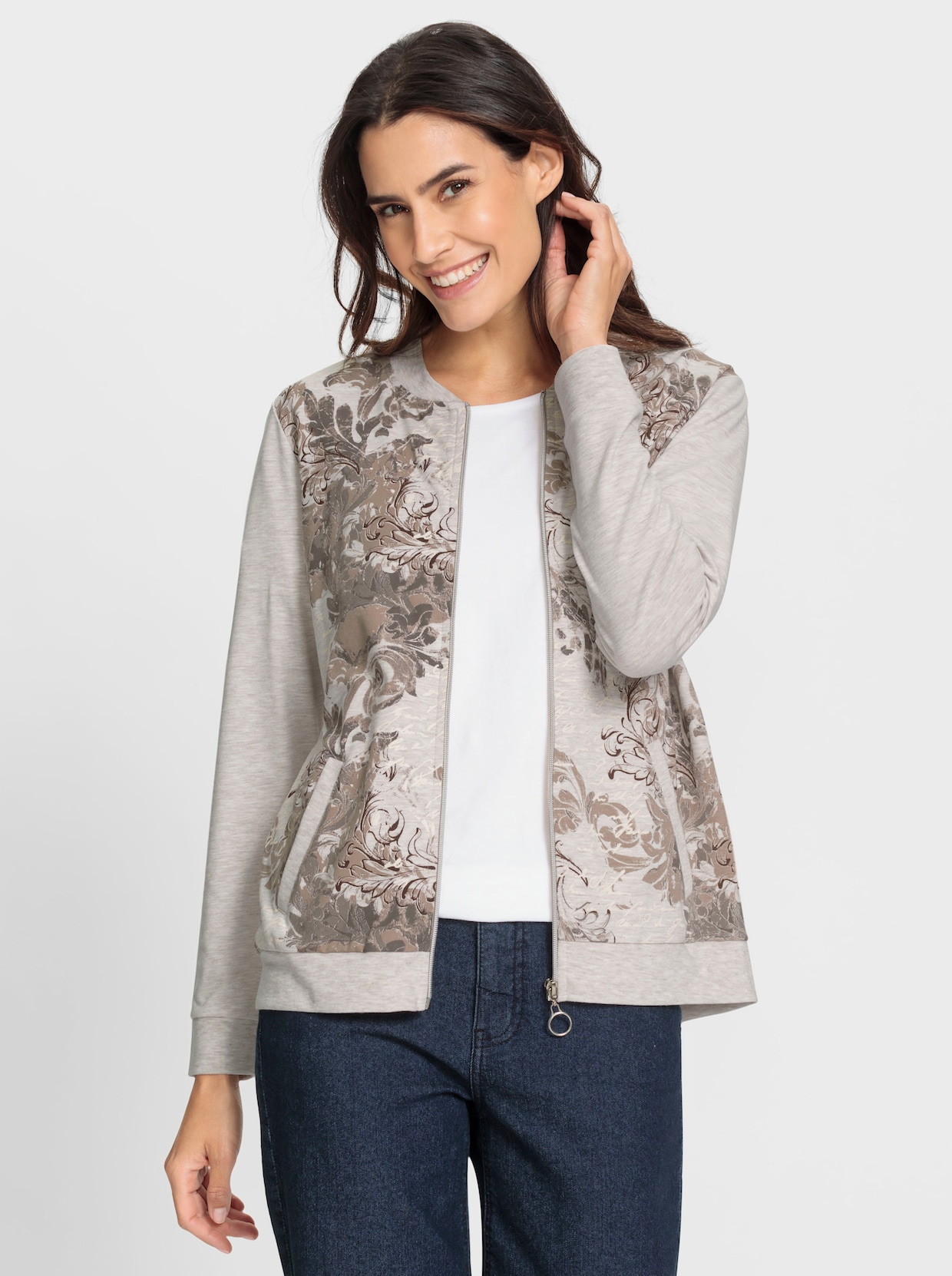 Shirtjacke - elfenbein-beige-bedruckt