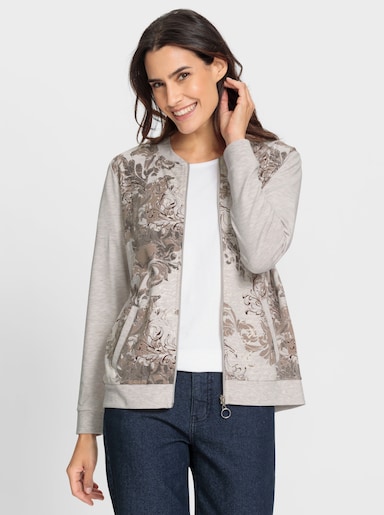 Shirtjacke in Blousonform - elfenbein-beige-bedruckt