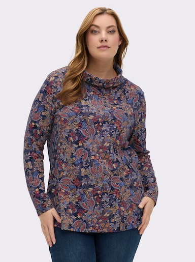 Rollkragenshirt im floralen Druckmuster - marine-terra-bedruckt