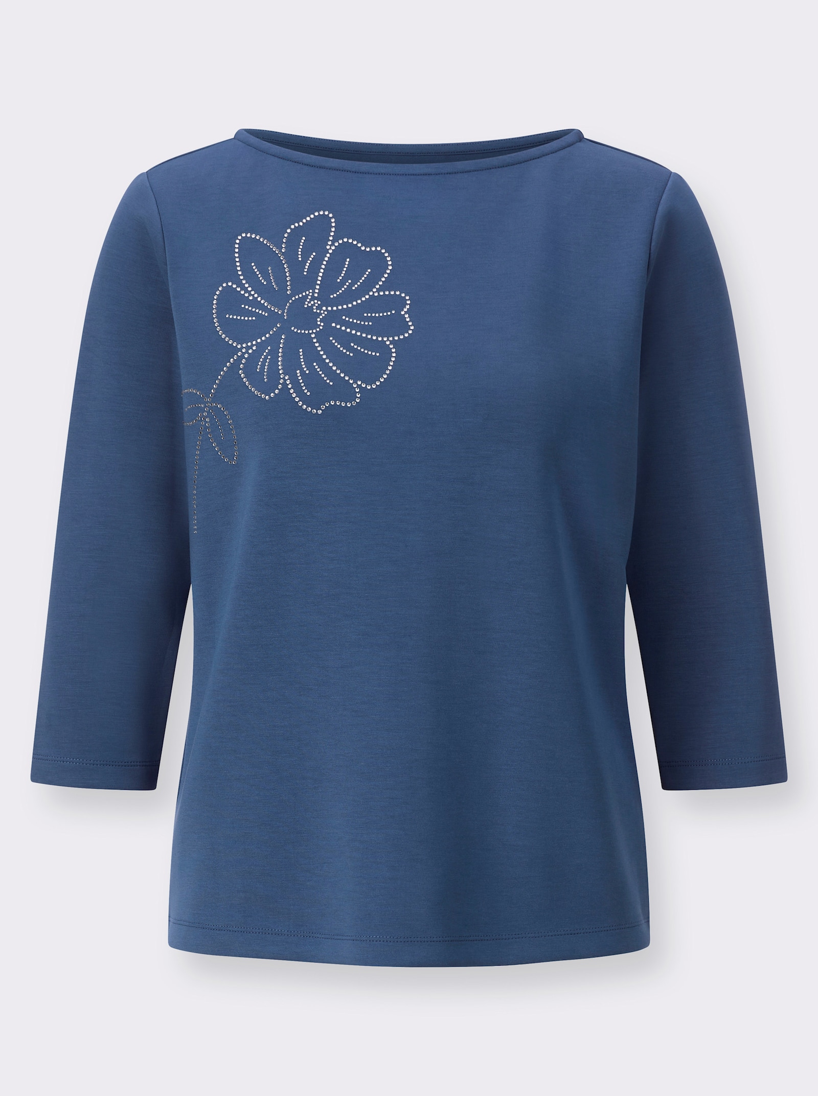 3/4-Arm-Shirt mit Blumen-Applikation - jeansblau