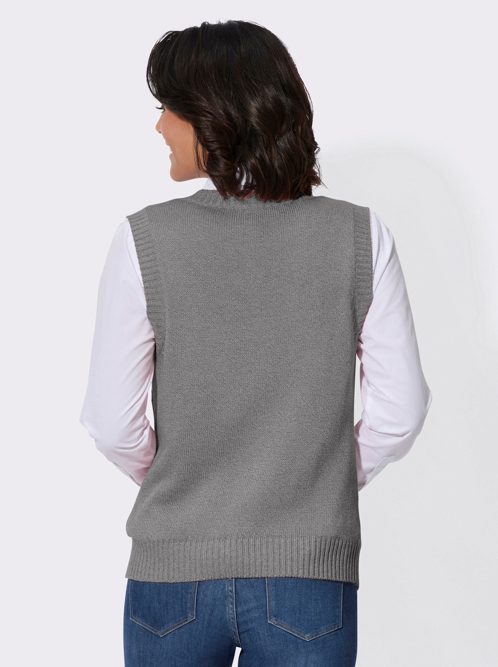 Pullunder mit V-Ausschnitt - anthrazit-ecru-meliert