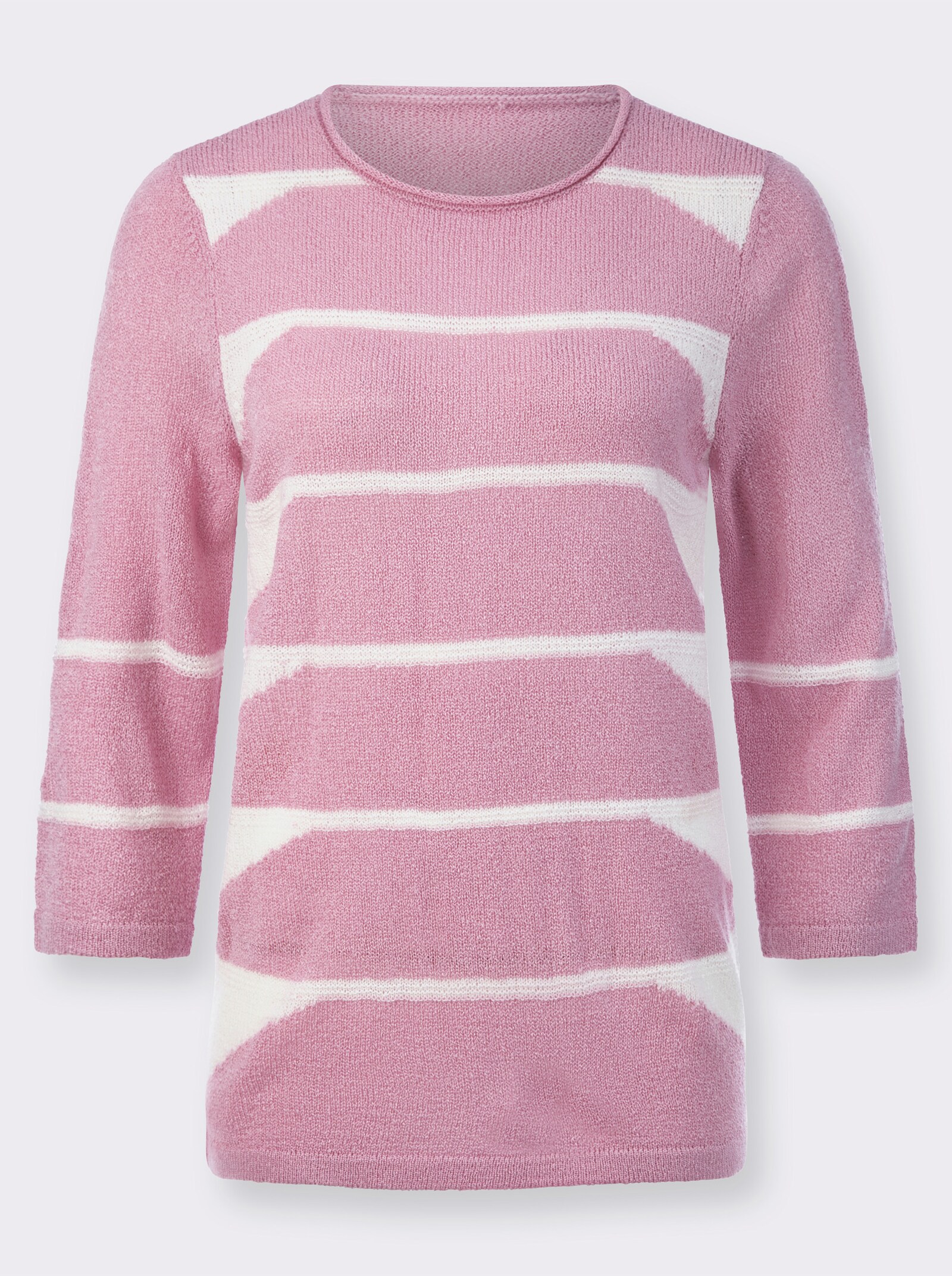 Pullover met ronde hals en intarsiapatroon - roze/ecru gedessineerd