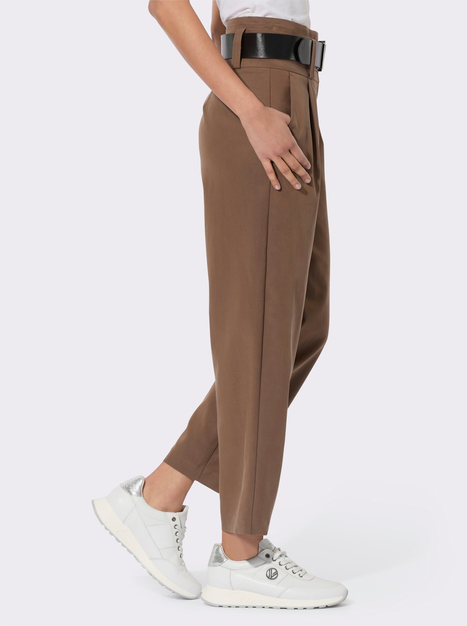 Paperbag-Hose inklusive Gürtel - braun