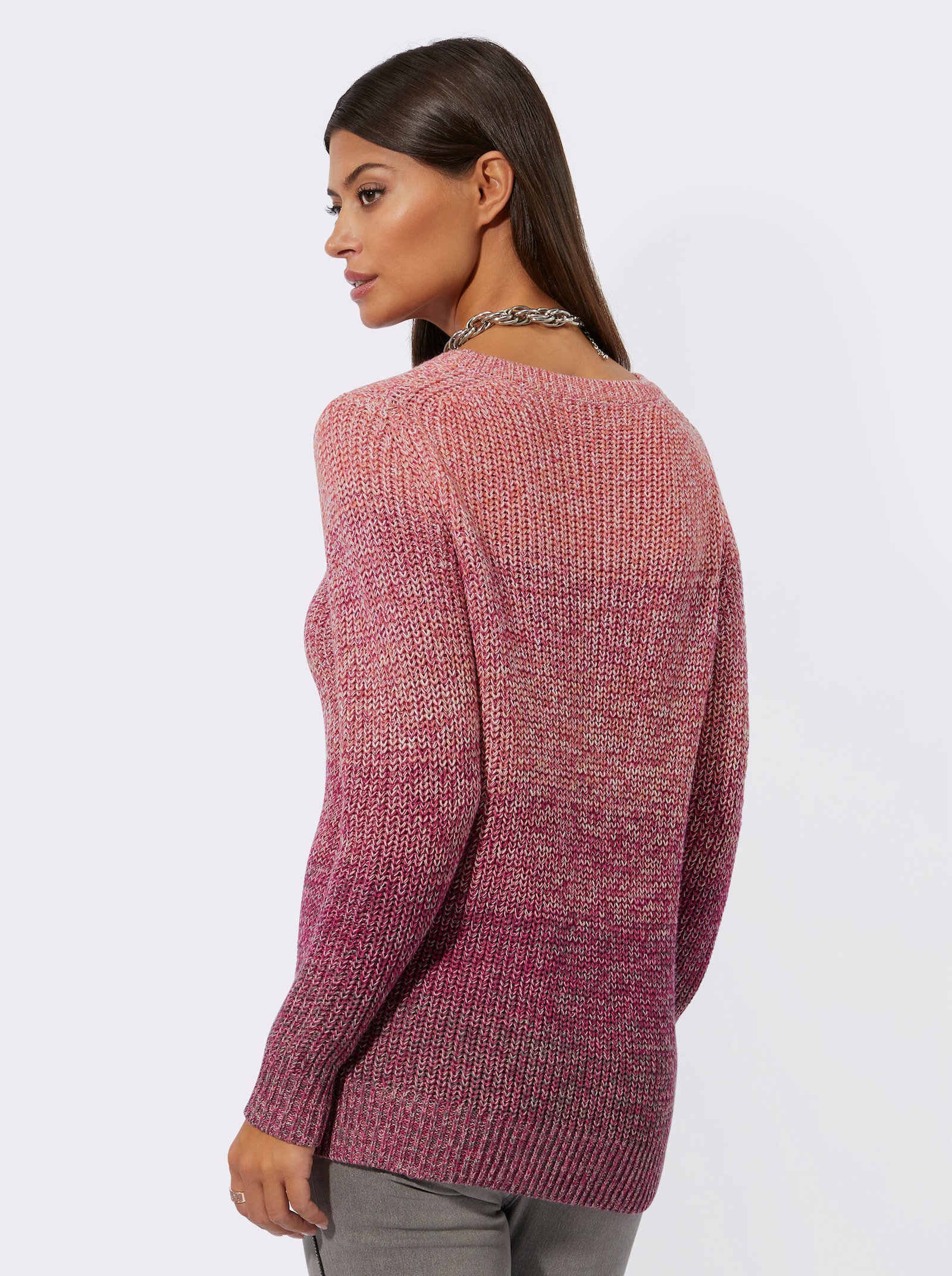 Pull à manches longues avec dégradé de couleurs - fuchsia à motifs