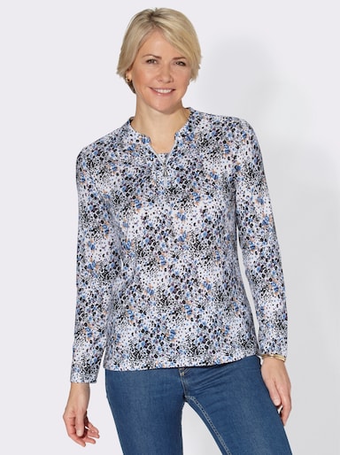 Stehkragenshirt in 2-in-1-Optik - himmelblau-bedruckt