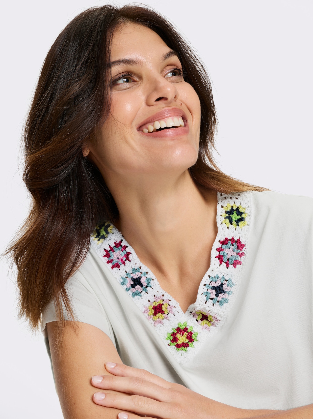 Kurzarmshirt - ecru-fuchsia