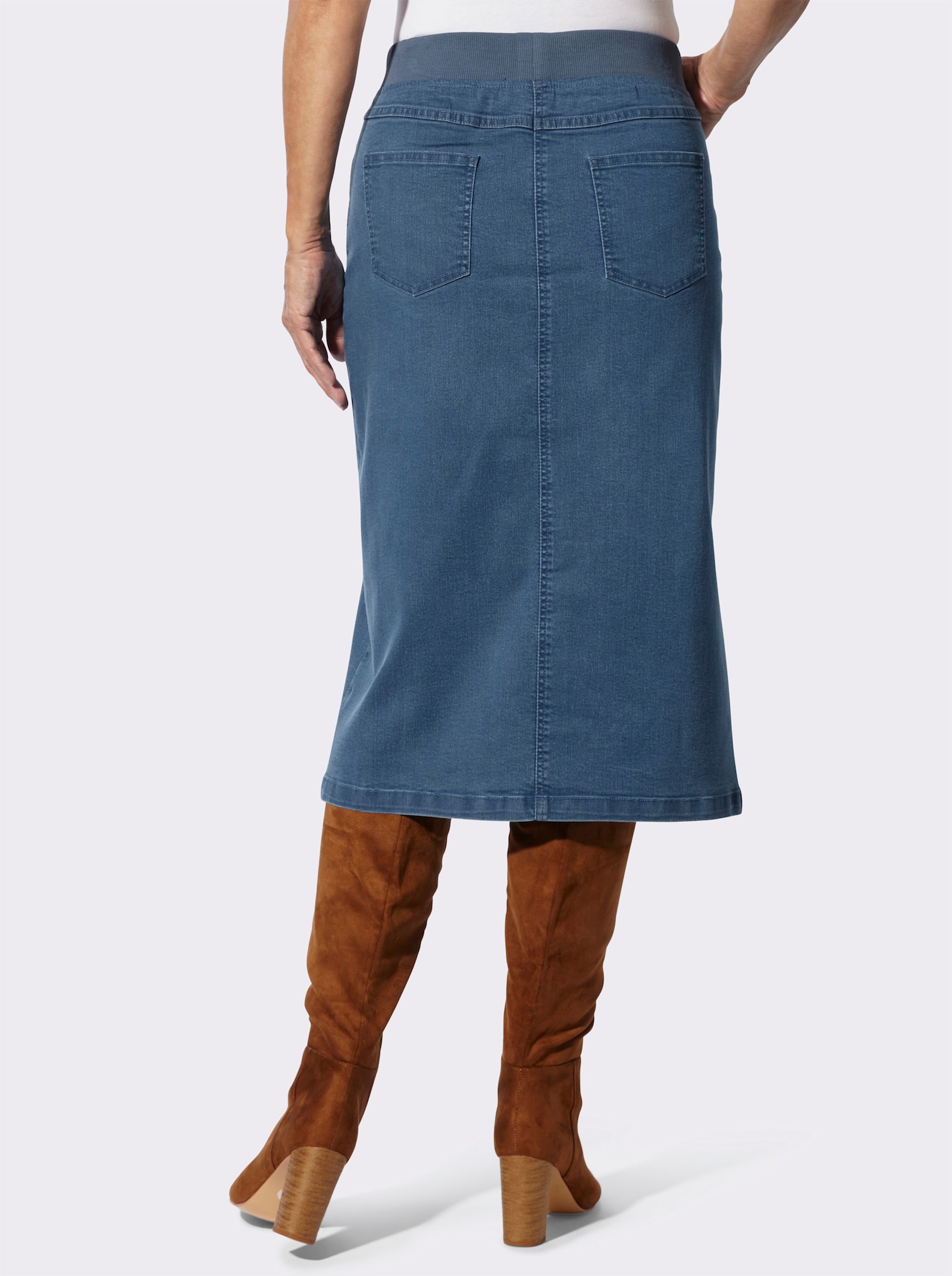 Jeansrock mit geripptem Dehnbund - blue-bleached