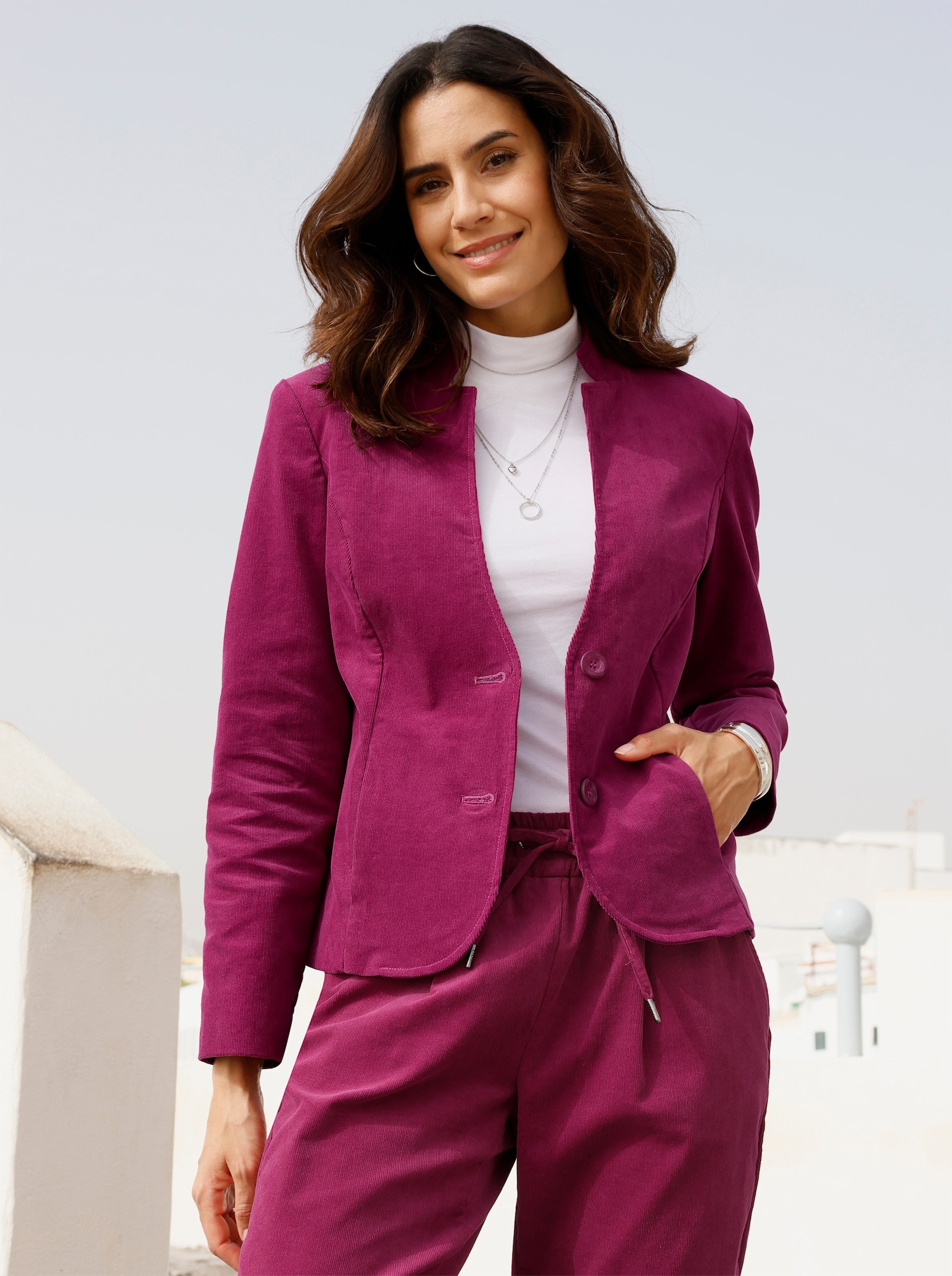 Cordblazer mit Stehkragen - malve
