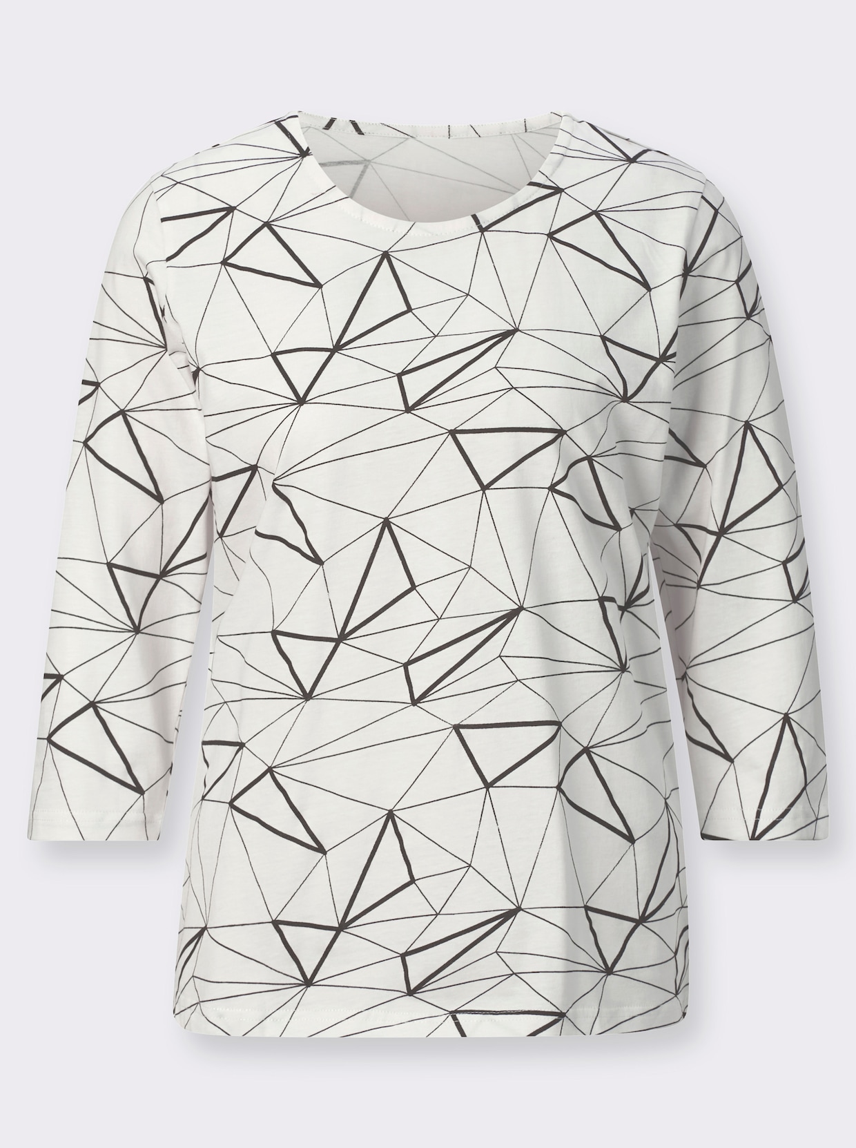 Shirt met ronde hals - ecru/zwart geprint