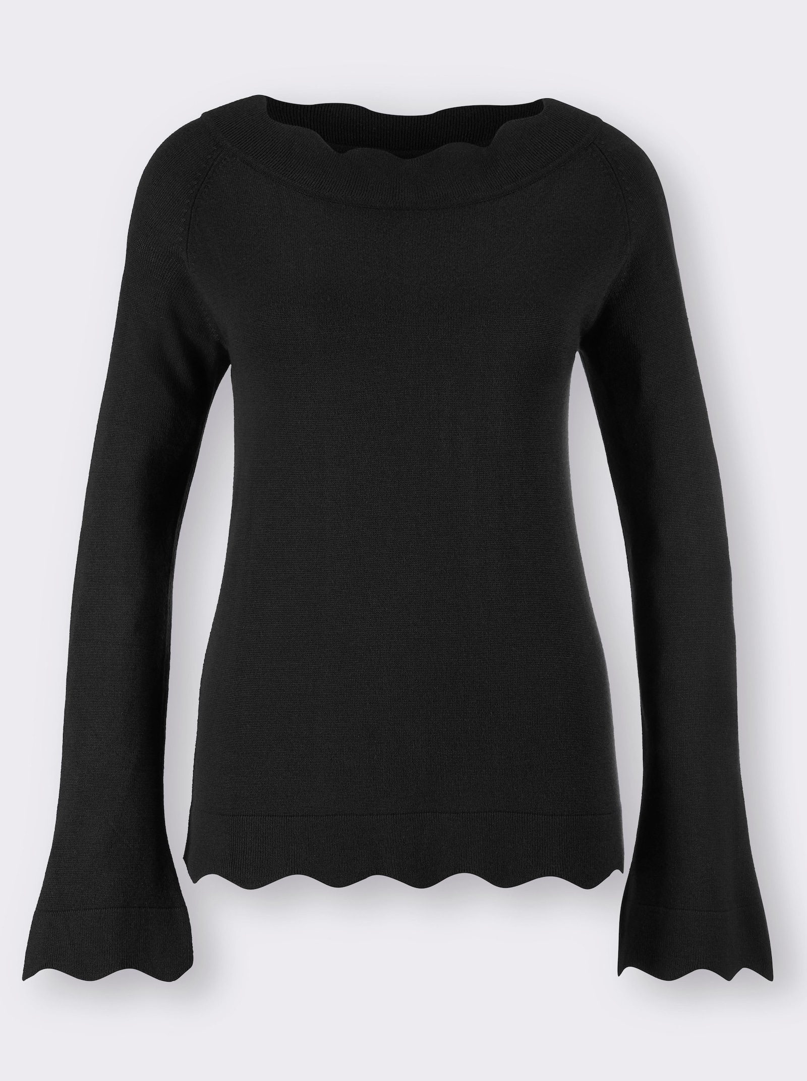 Strickpullover mit Wellenkanten - schwarz