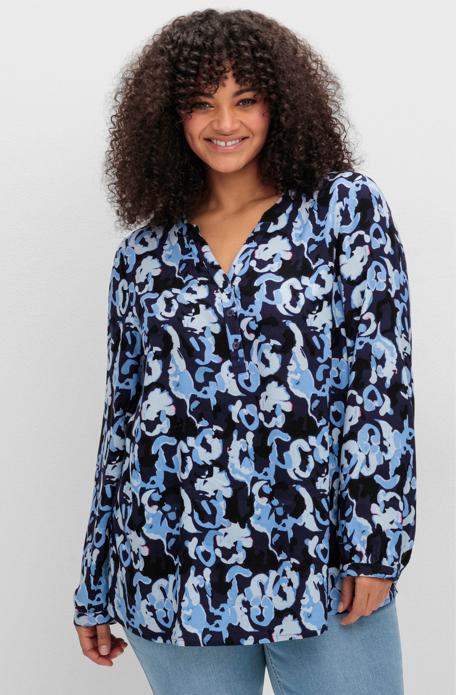 sheego Tunika mit floralem Alloverprint - marine-gemustert