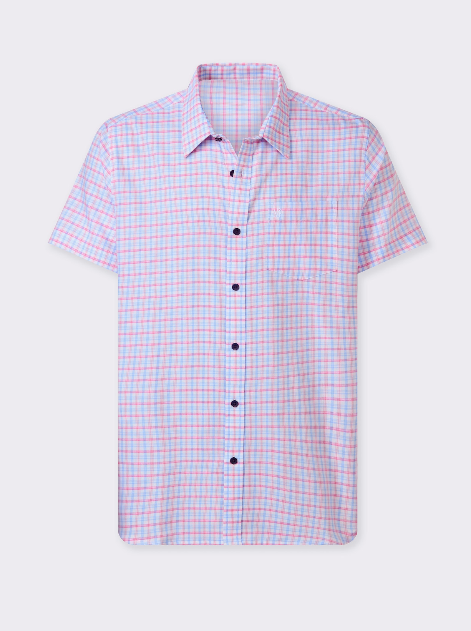Marco Donati Kurzarmhemd , bügelfrei - himmelblau-fuchsia-kariert