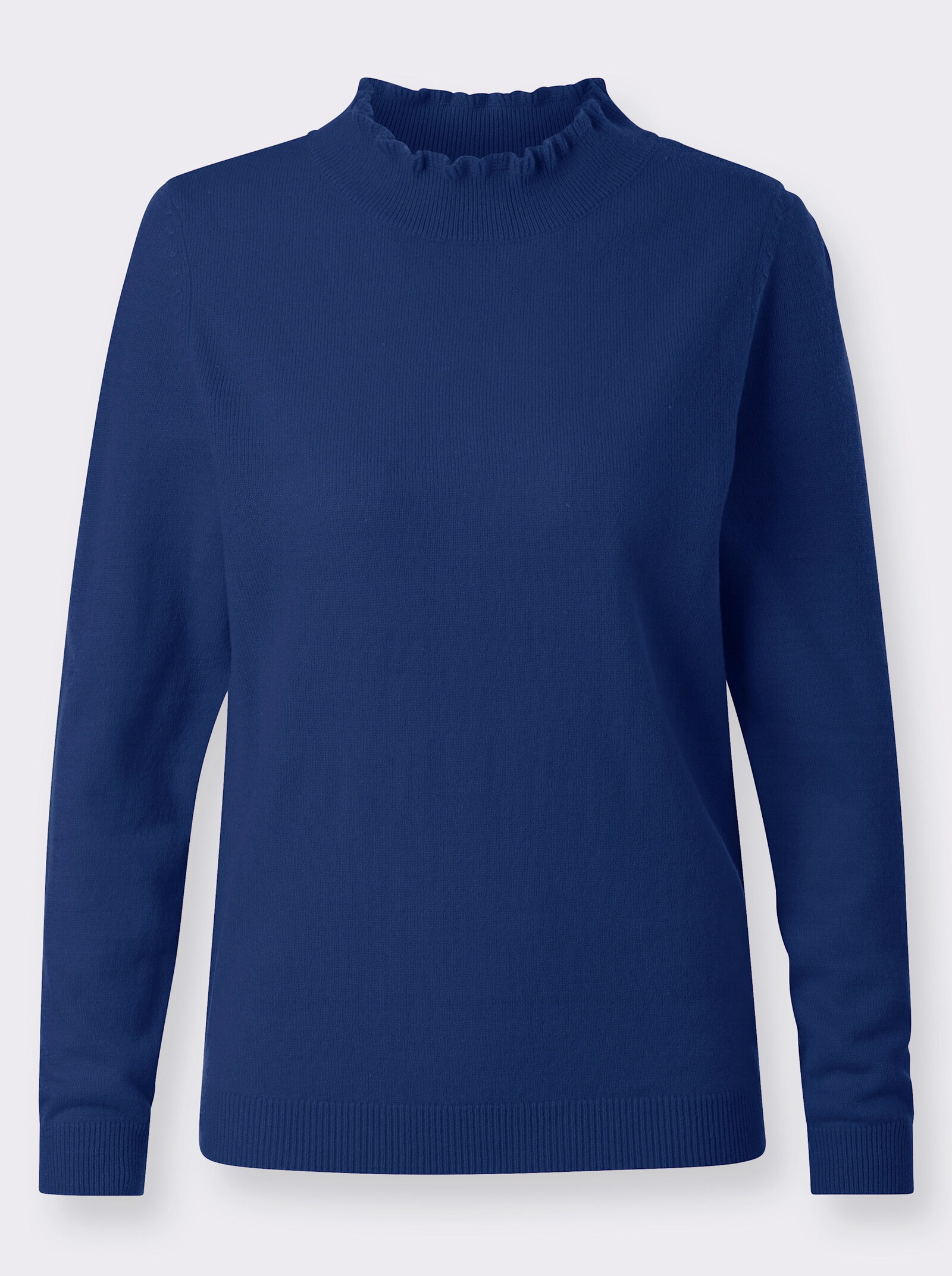 Stehkragenpullover mit Rüschen-Ausschnitt - royalblau