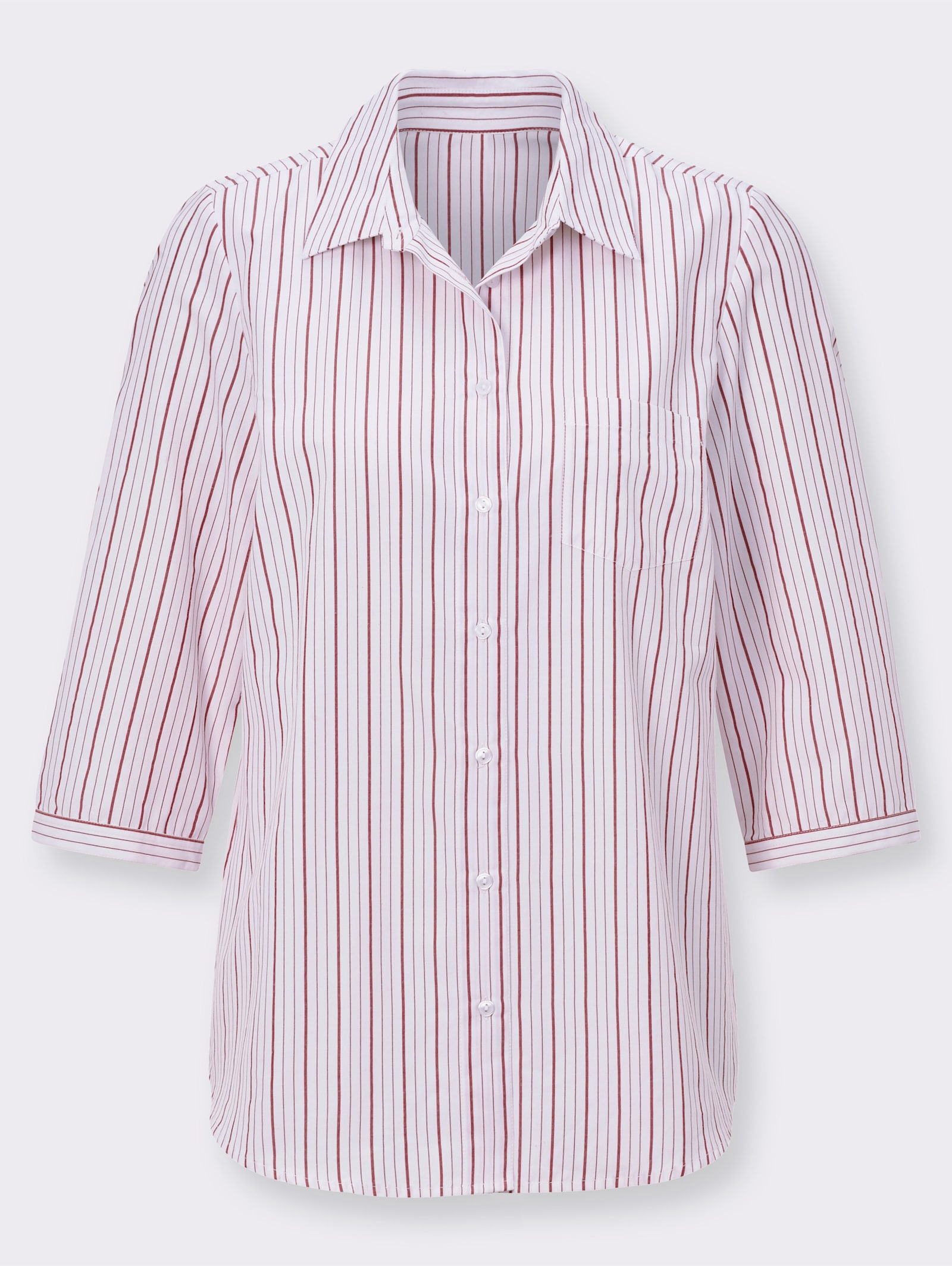 Hemdbluse mit 3/4-Ärmeln, gestreift - rot-gestreift