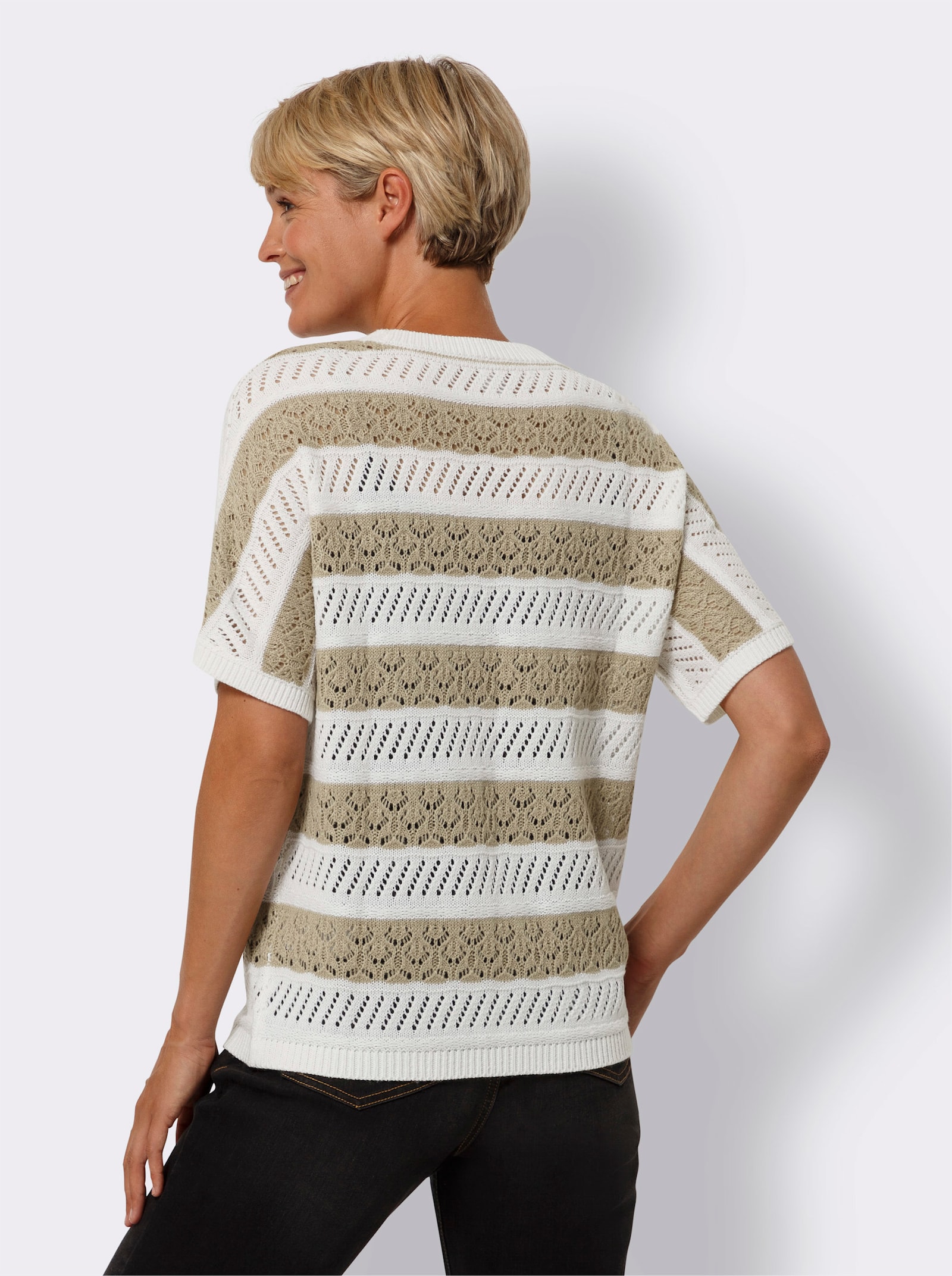 Ažúrový pulóver, pruhy - Sez.-svlb.