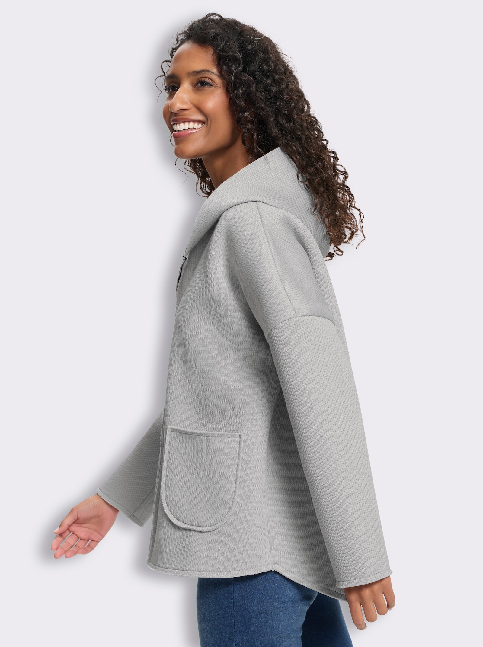 heine Shirtjacke im Materialmix - steingrau