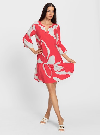 heine Druckkleid mit Trompeten-Ärmeln - hummer-ecru-bedruckt