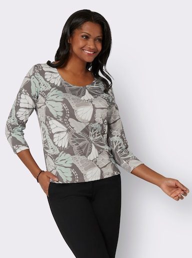 3/4-Arm-Shirt mit Schmetterlings-Print - grau-kalkmint-bedruckt