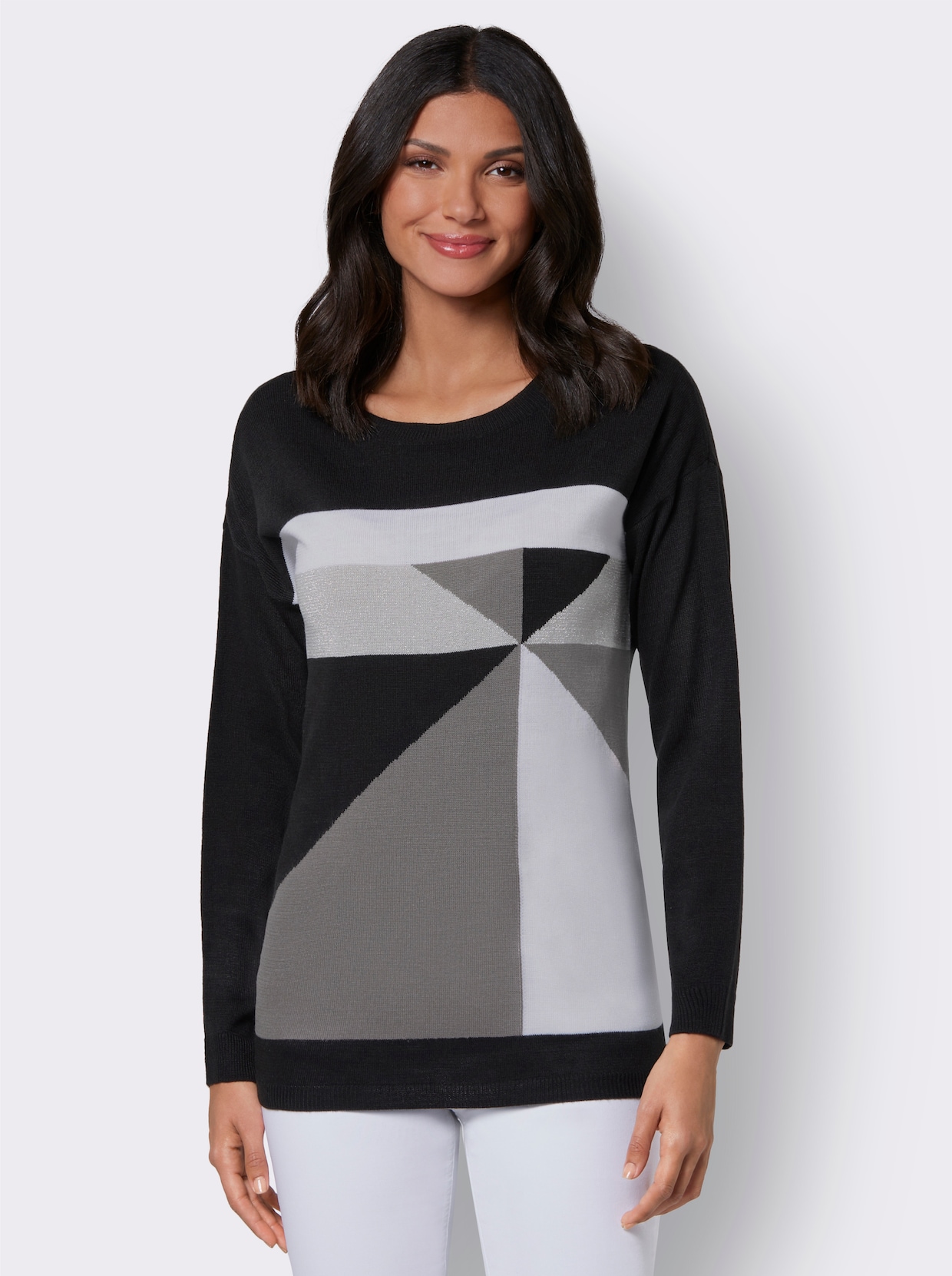 Pullover met lange mouwen - zwart/wit gedessineerd