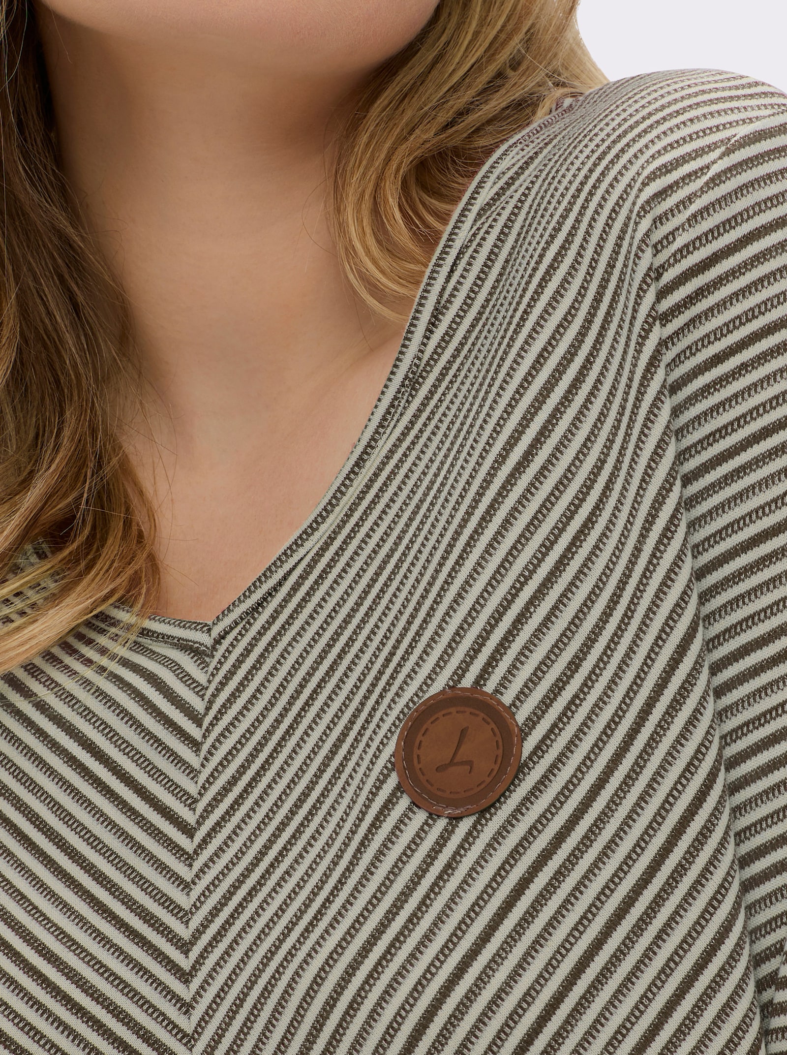 Langarmshirt mit elastischem Saum - oliv-ecru-gemustert