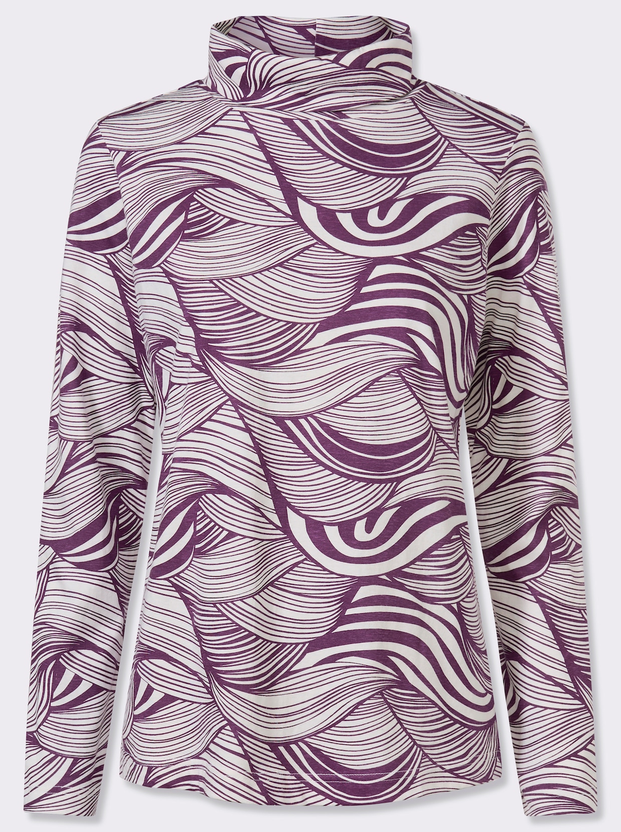 Rollkragenshirt aus reiner Baumwolle - traube-ecru-bedruckt