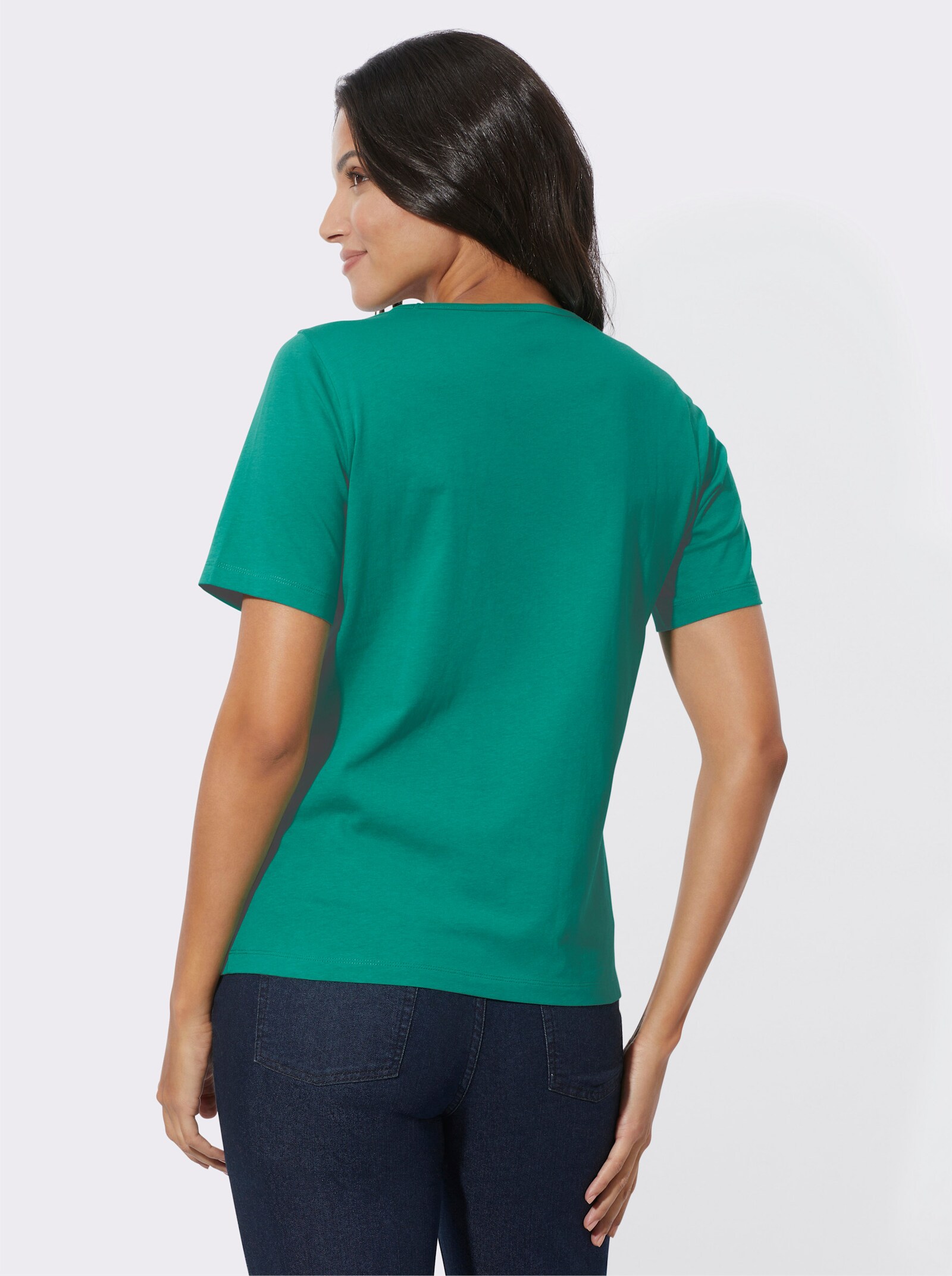 Folkloreshirt van puur katoen - smaragdgroen/zwart