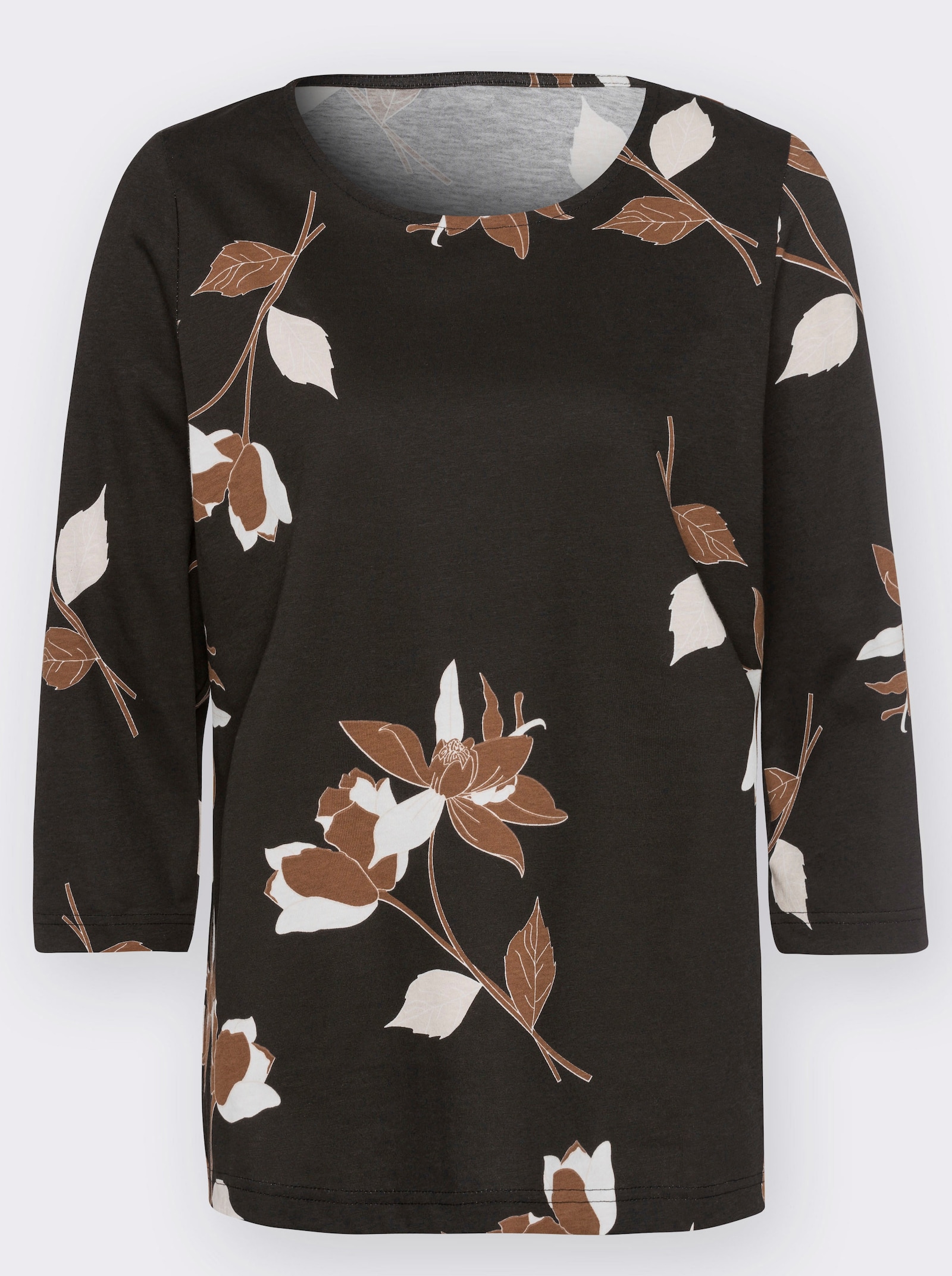Print-Shirt mit 3/4-Ärmeln - schwarz-bedruckt