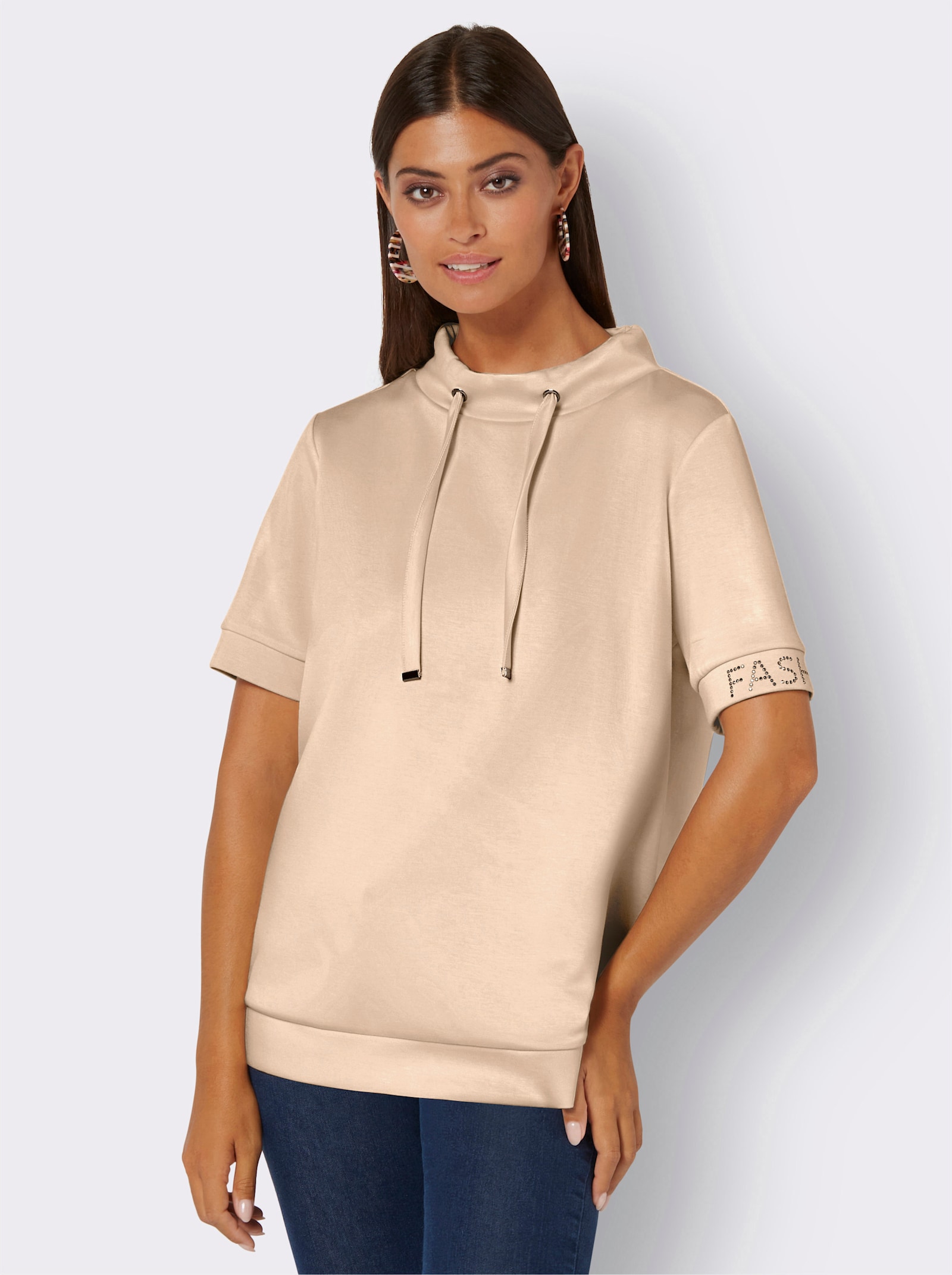 Stehkragenshirt in weichem Material - elfenbein