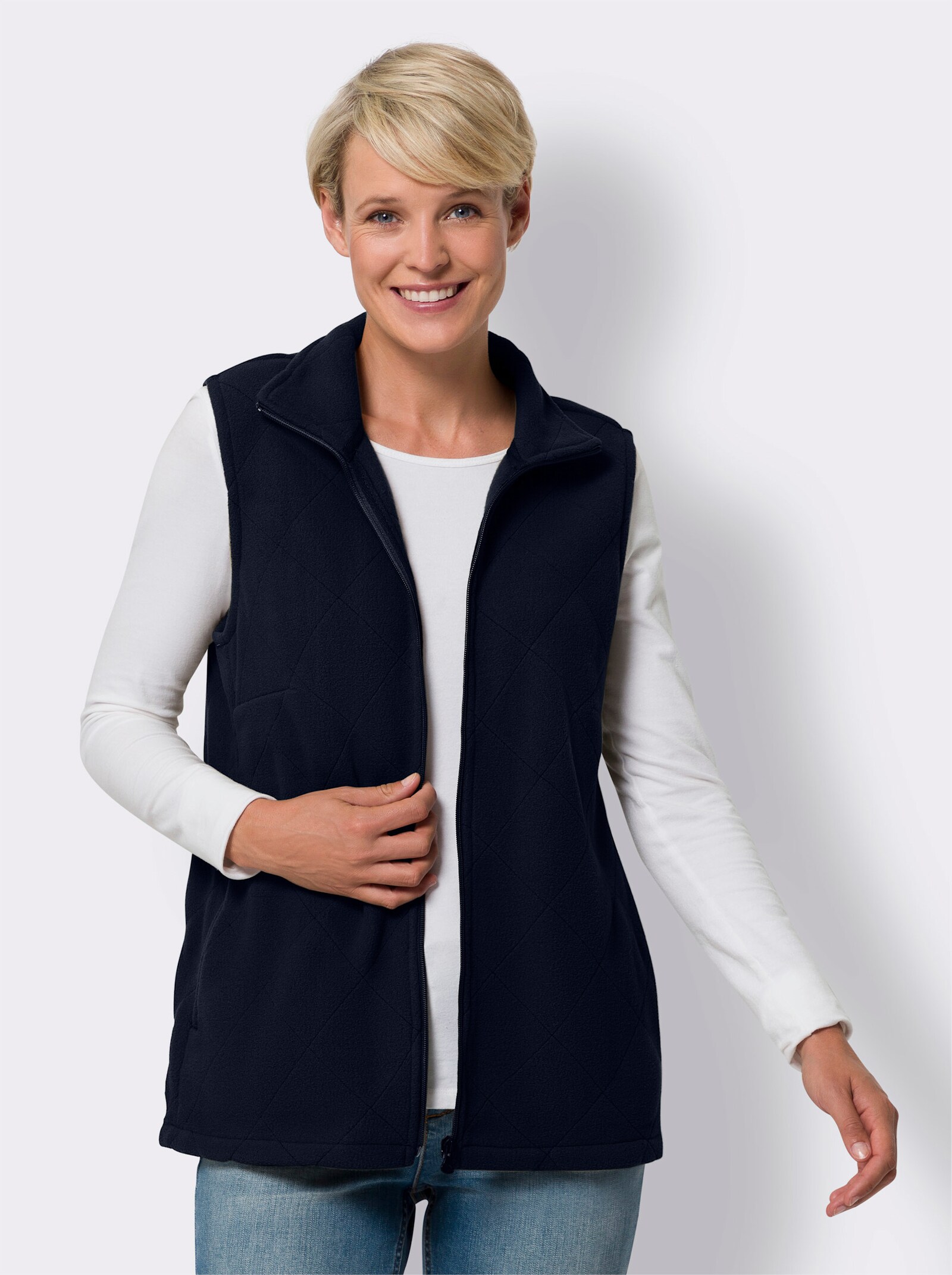 Fleeceweste mit Rautensteppung - marine