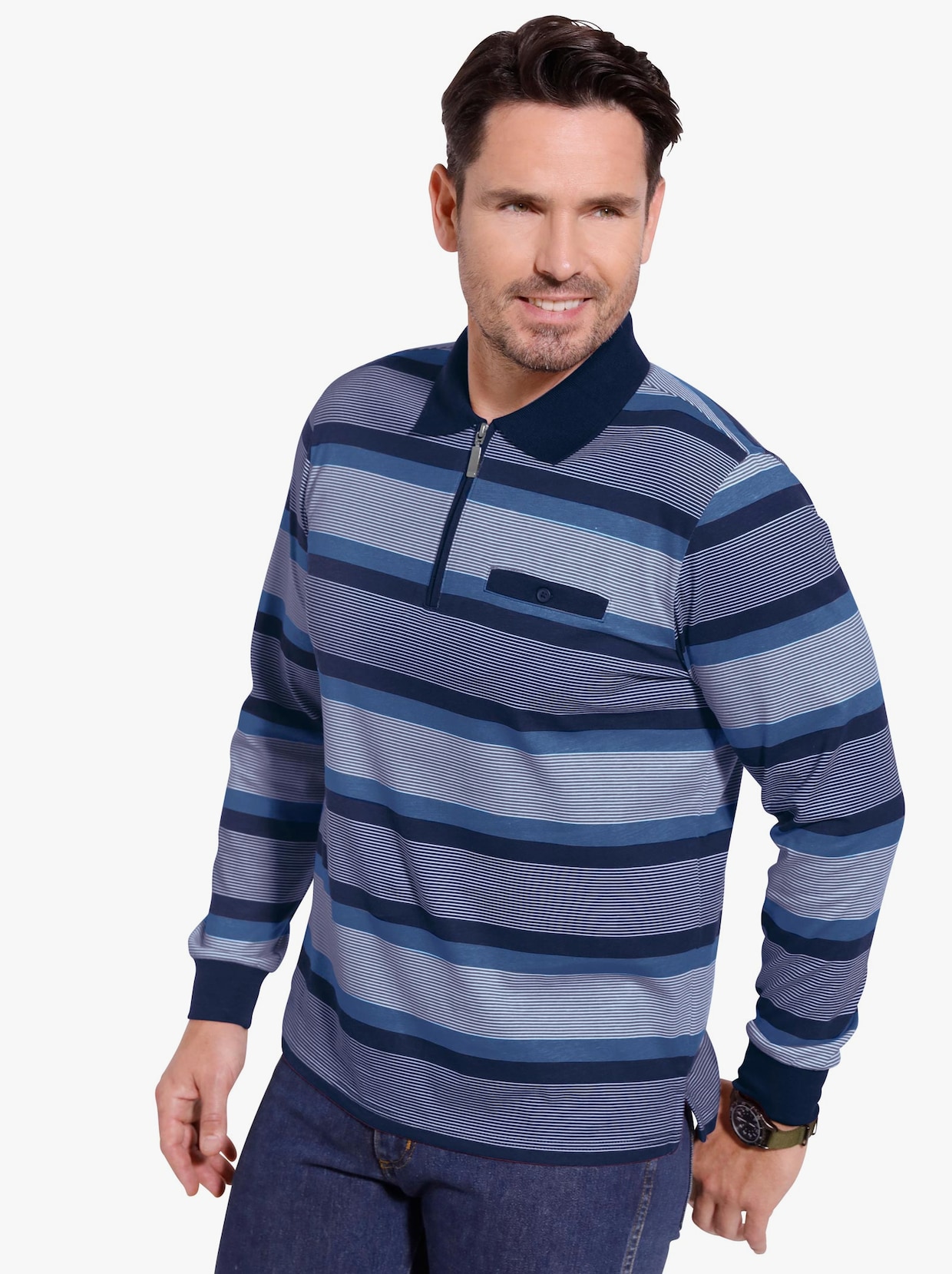Poloshirt - marine-jeansblau-gestreift