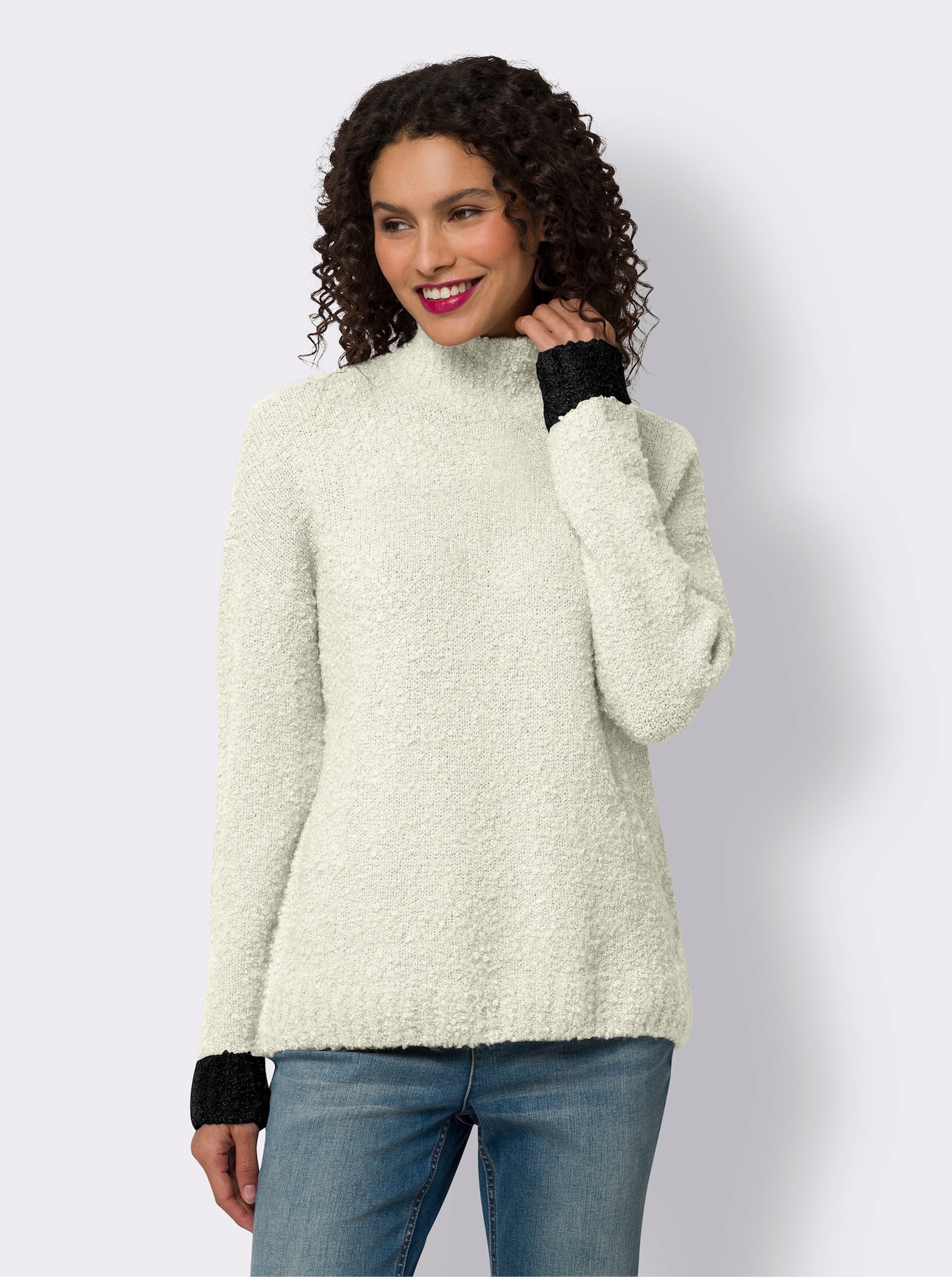 heine Stehkragenpullover in Bouclé-Optik - ecru