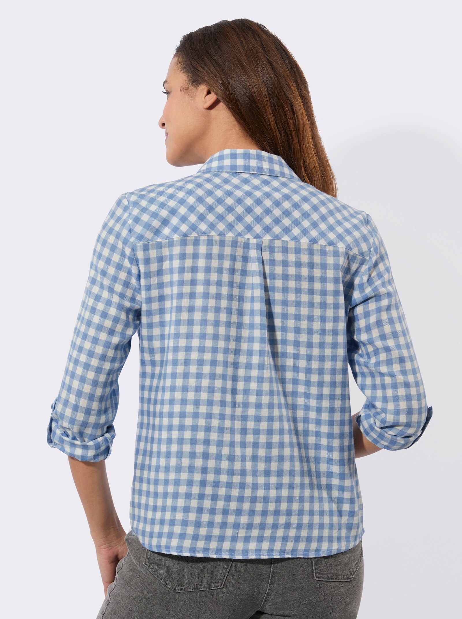 Flanellbluse im Karo-Dessin - bleu-ecru-kariert
