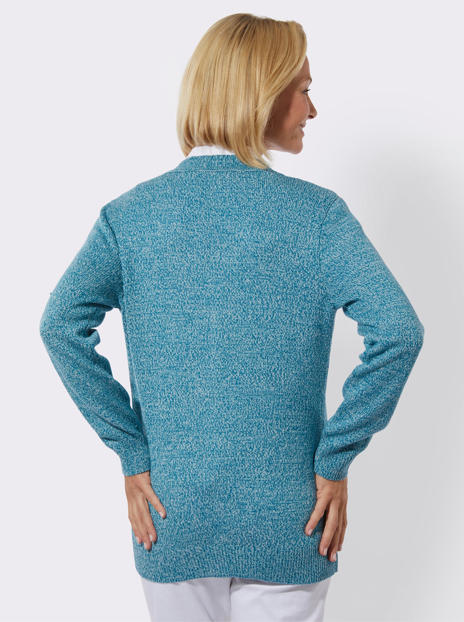 Vest van fluweelzacht materiaal - aquapetrol/ecru gemêleerd