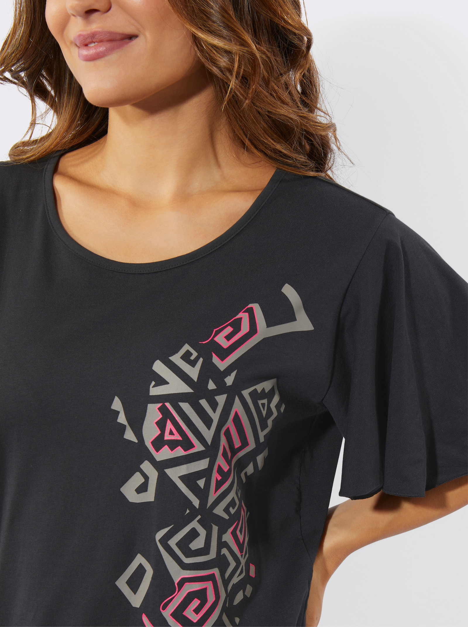 Dlhé tričko, etno potlač - čierna