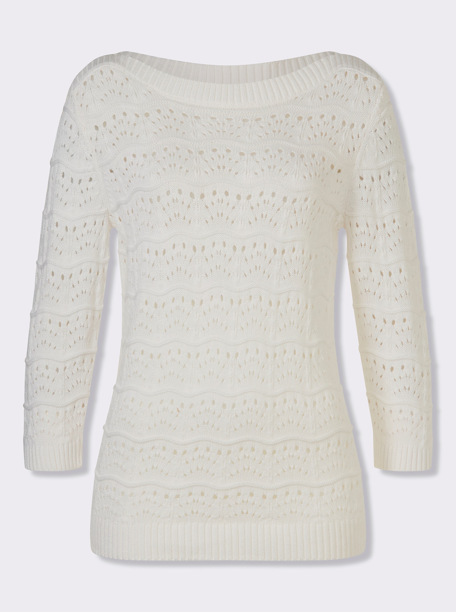Ajourpullover mit U-Boot-Ausschnitt - weiß