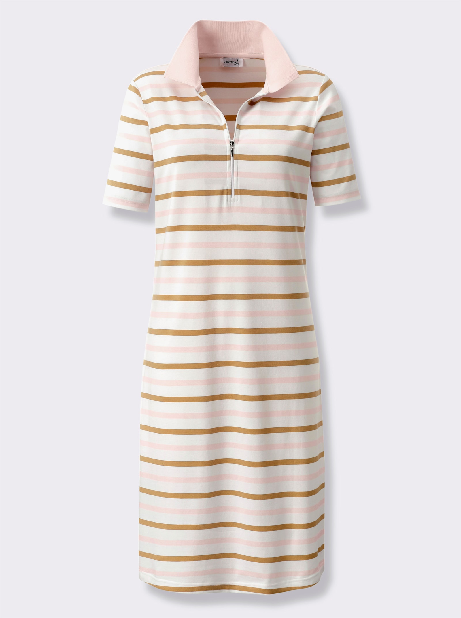 Polokleid im garngefärbten Ringel-Dessin - hellrosé-camel-geringelt