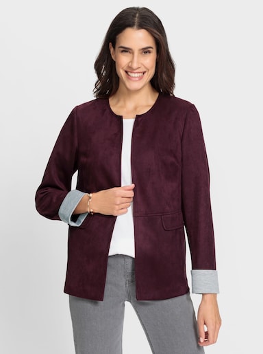 Lederimitat-Blazer in Velours-Optik - burgund