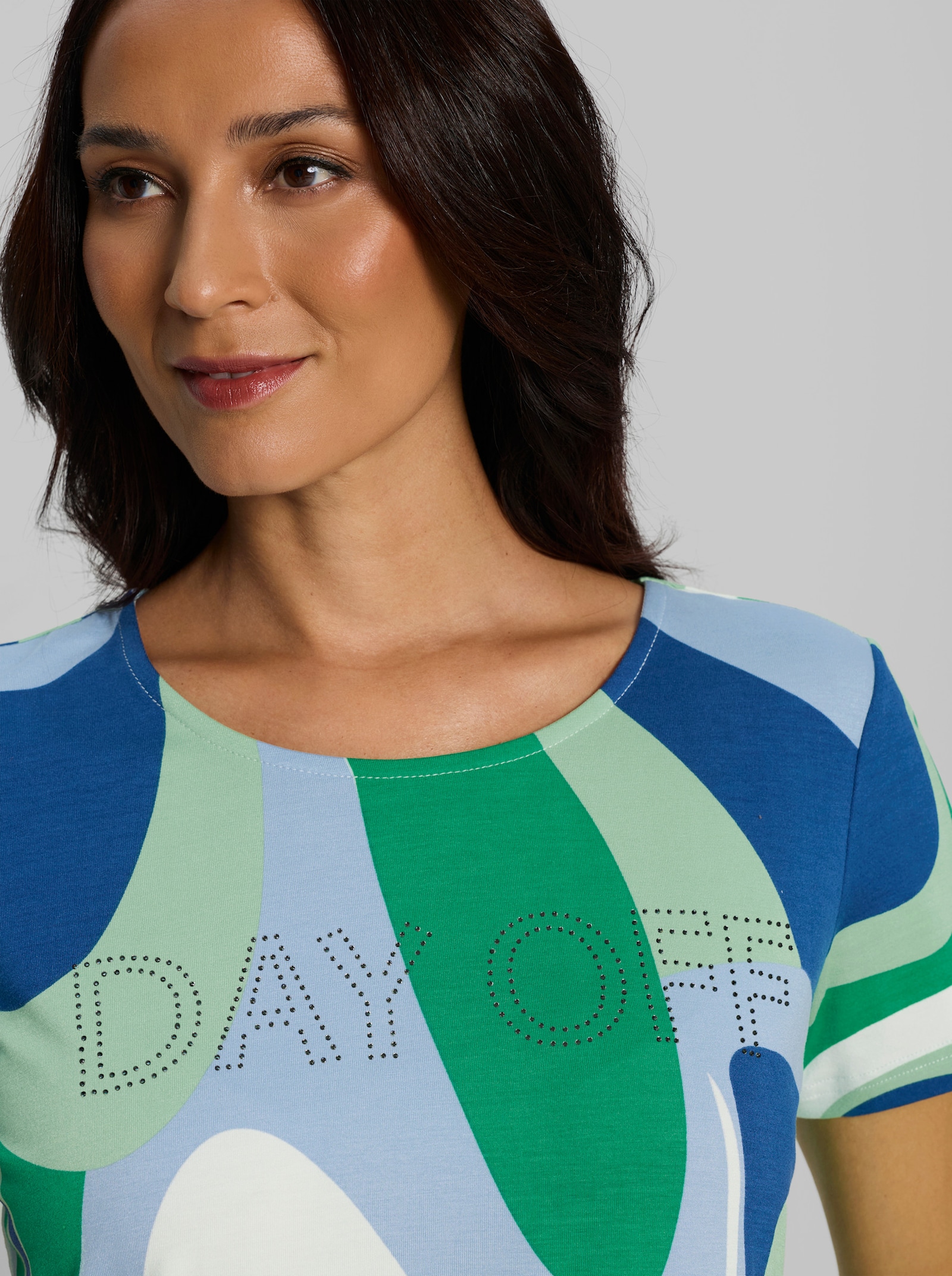 heine Kurzarmshirt mit Grafikprint - royalblau-grasgrün-gemustert