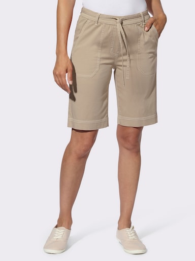Jeansbermudas in Schlupfform, mit Bindegürtel - beige