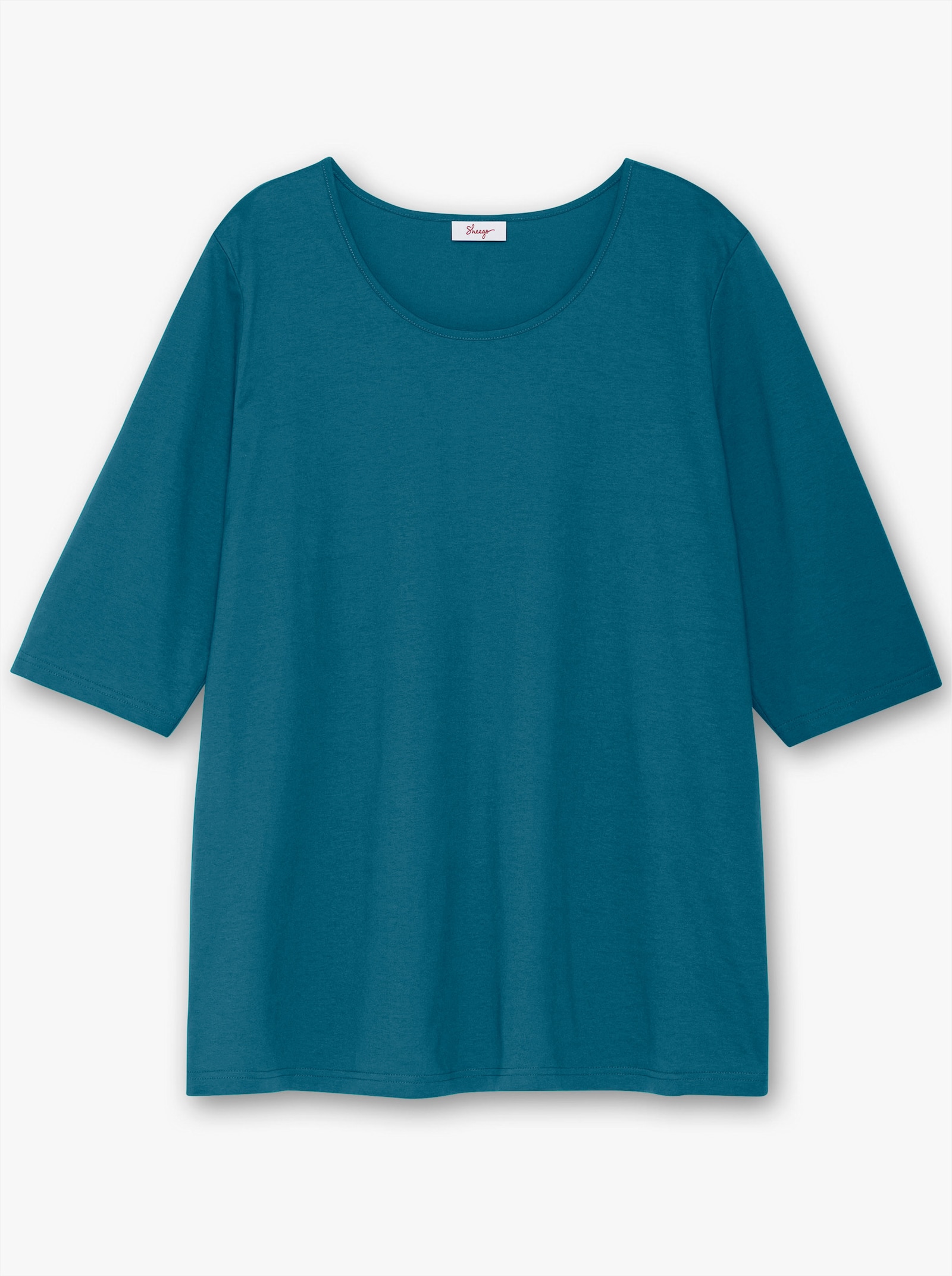 sheego Shirt met 3/4-mouwen en rechte, langere snit - topaas